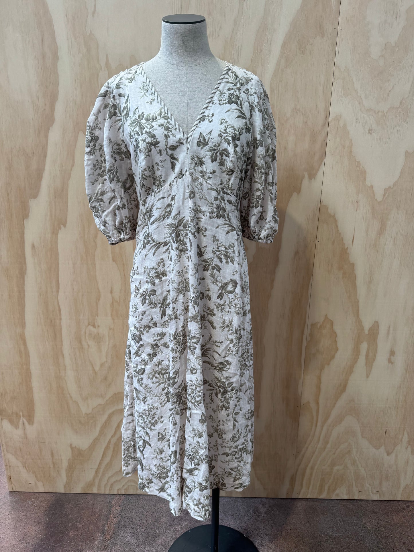 ZIMMERMANN LINEN MIDI FLORAL DAY DRESS - SIZE 2