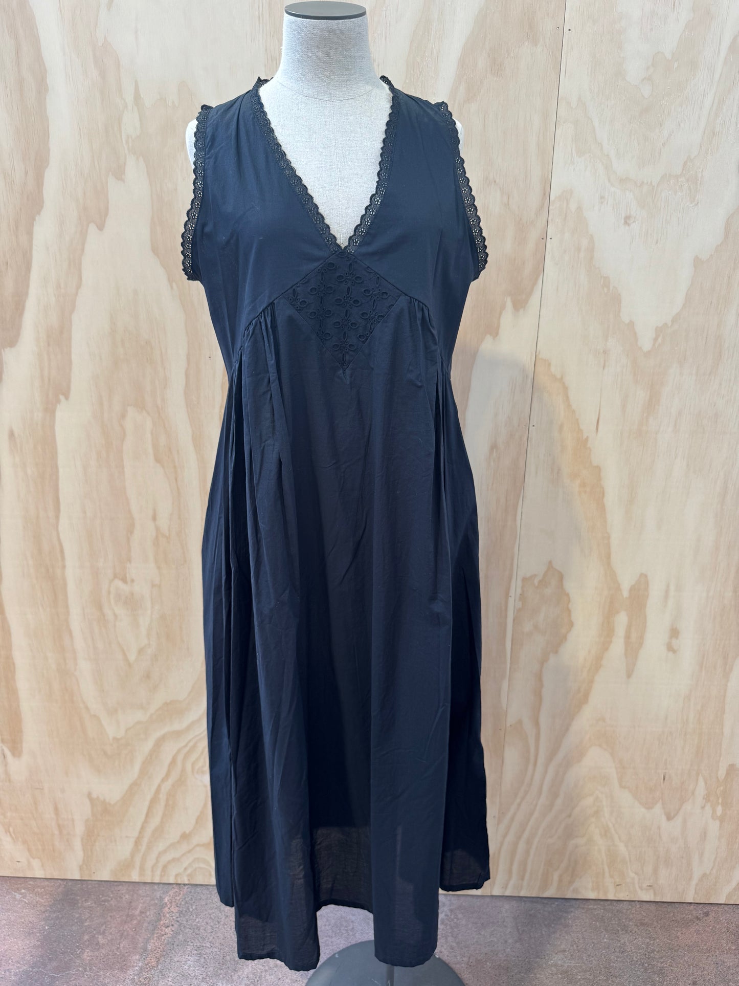 LANEWAY THE LABEL VINTAGE COTTON GOWN IN NOIR - SIZE XS