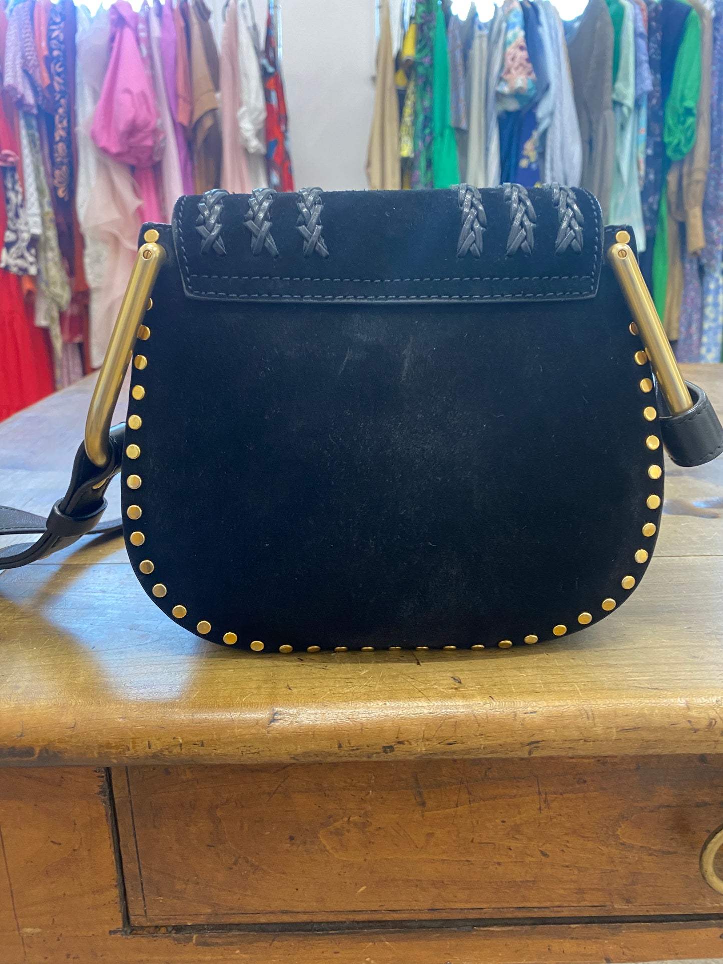 CHLOE BLACK SUEDE WHIPSTITCH HUDSON BAG