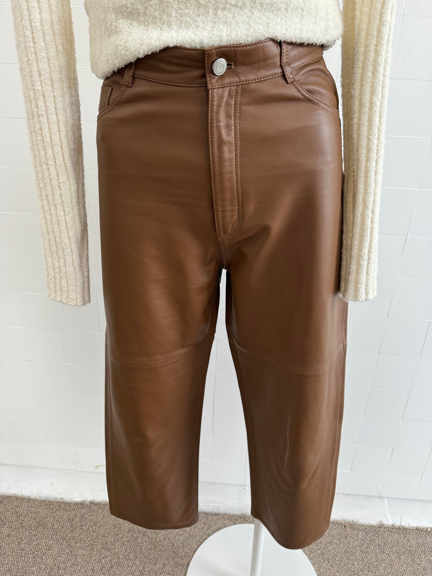 CAMILLA & MARC WIDE LEG CLARO LEATHER PANTS IN TAN - SIZE 8