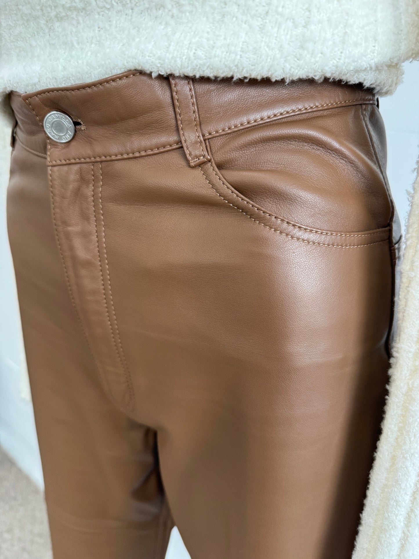 CAMILLA & MARC WIDE LEG CLARO LEATHER PANTS IN TAN - SIZE 8