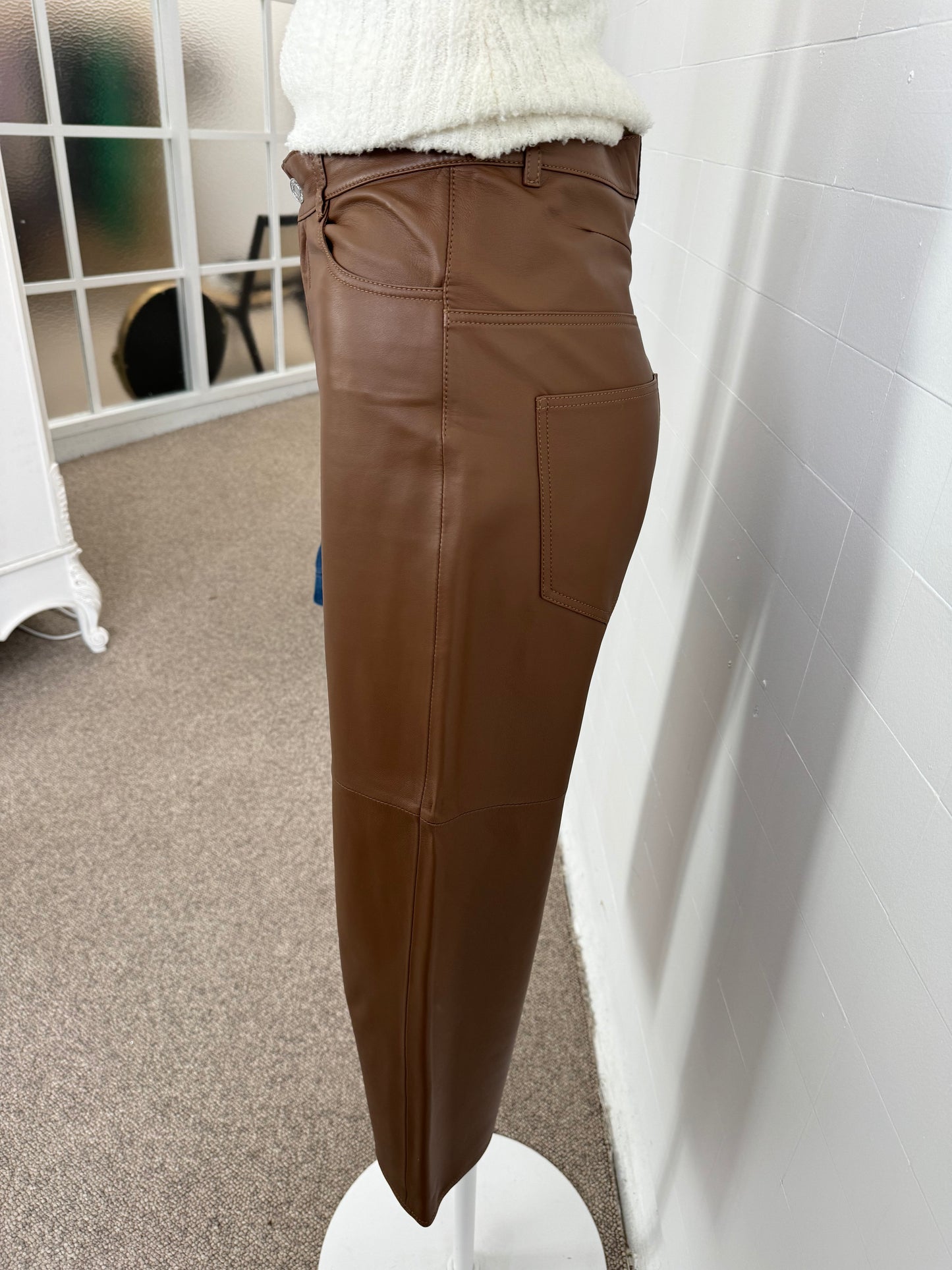 CAMILLA & MARC WIDE LEG CLARO LEATHER PANTS IN TAN - SIZE 8