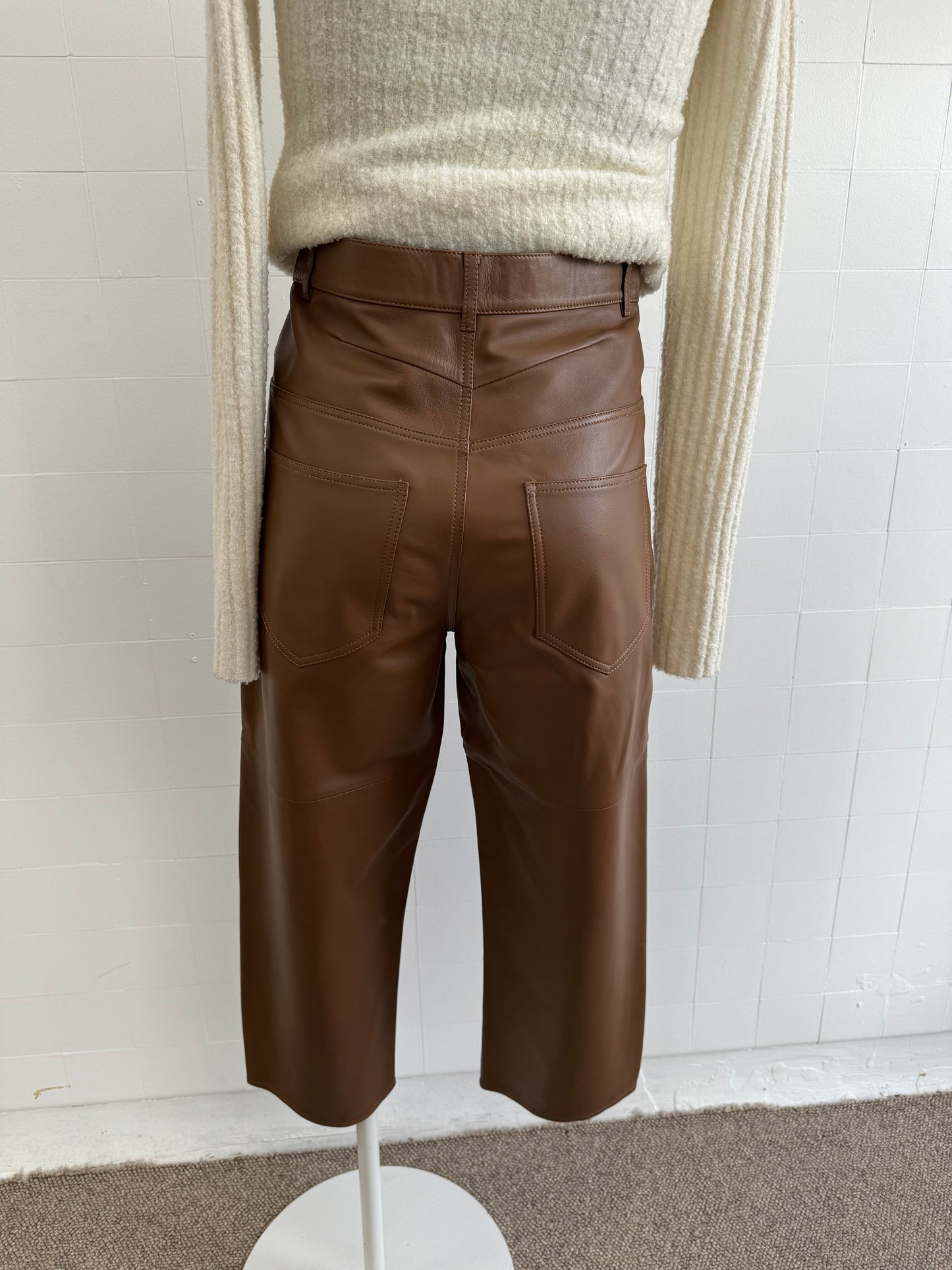 CAMILLA & MARC WIDE LEG CLARO LEATHER PANTS IN TAN - SIZE 8