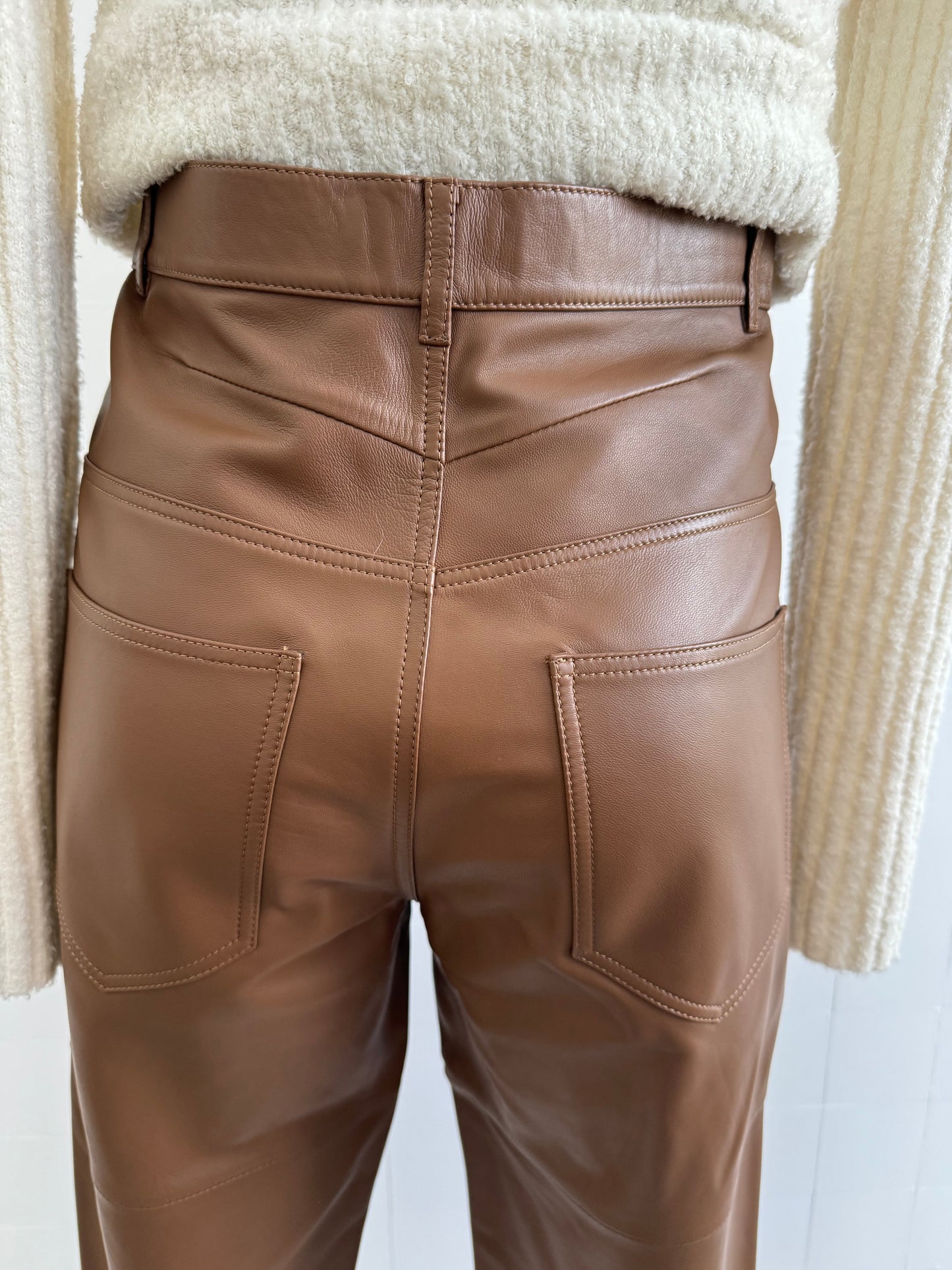 CAMILLA & MARC WIDE LEG CLARO LEATHER PANTS IN TAN - SIZE 8