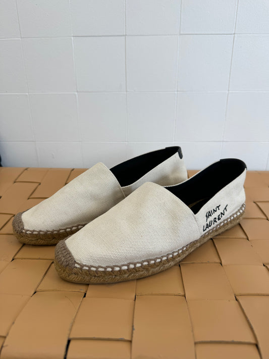 SAINT LAURENT PARIS OFF-WHITE CANVAS ESPADRILLE - SIZE 40.5