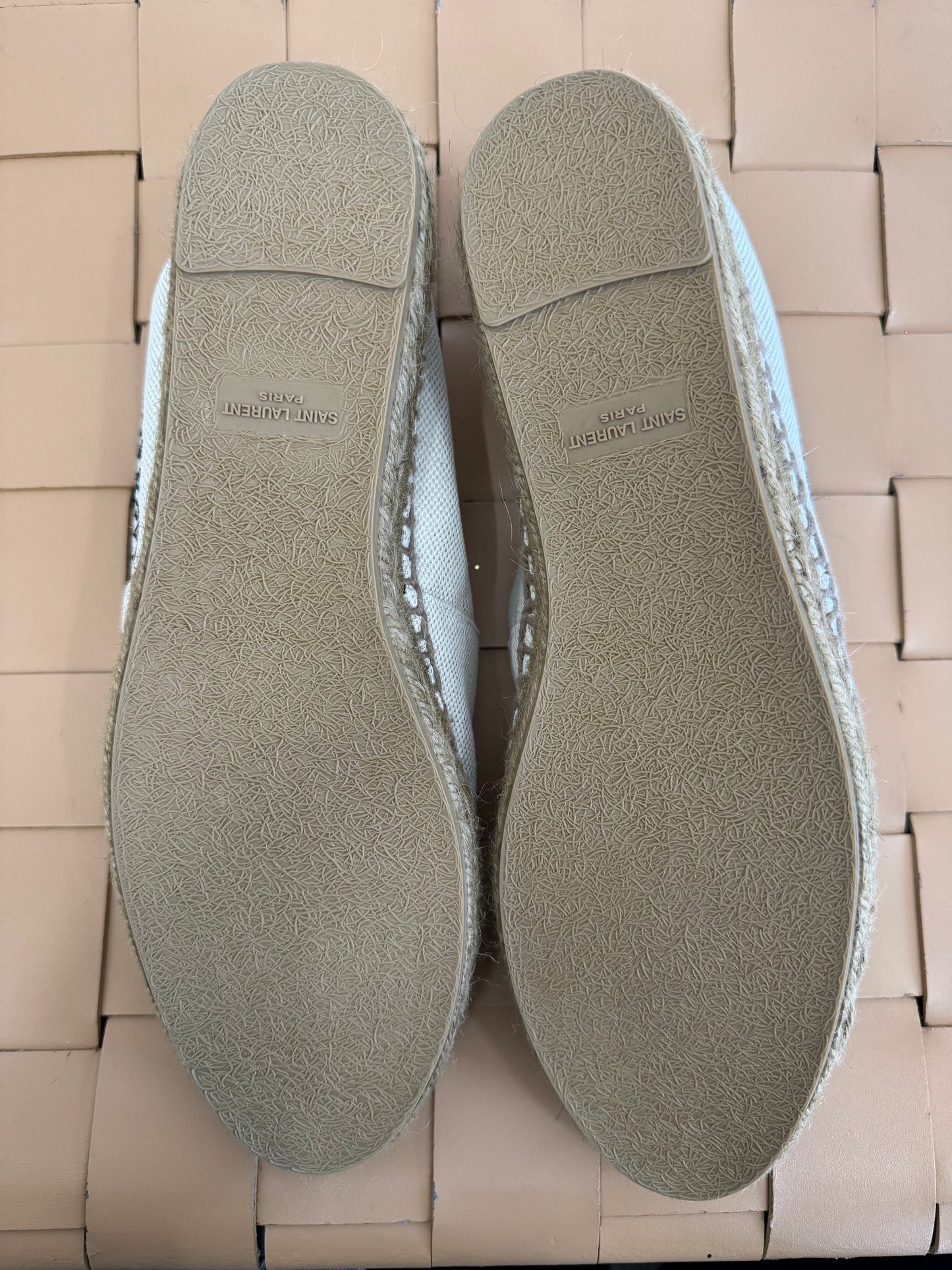 SAINT LAURENT PARIS OFF-WHITE CANVAS ESPADRILLE - SIZE 40.5