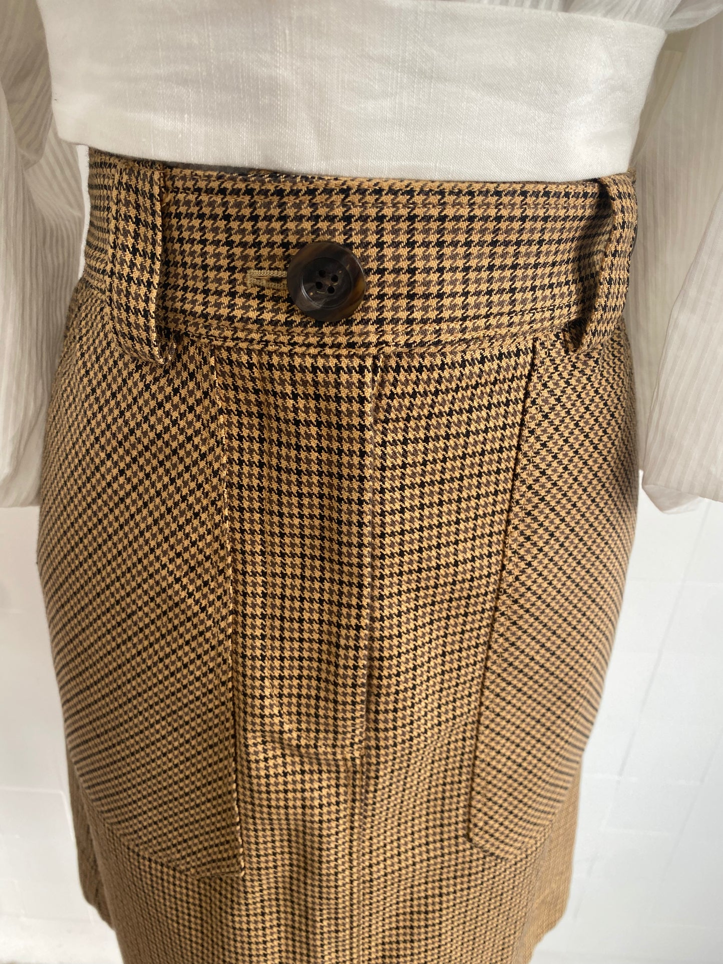 LEE MATHEWS CARRINGTON A LINE SKIRT BROWN CHECK - SIZE 0 (XS)