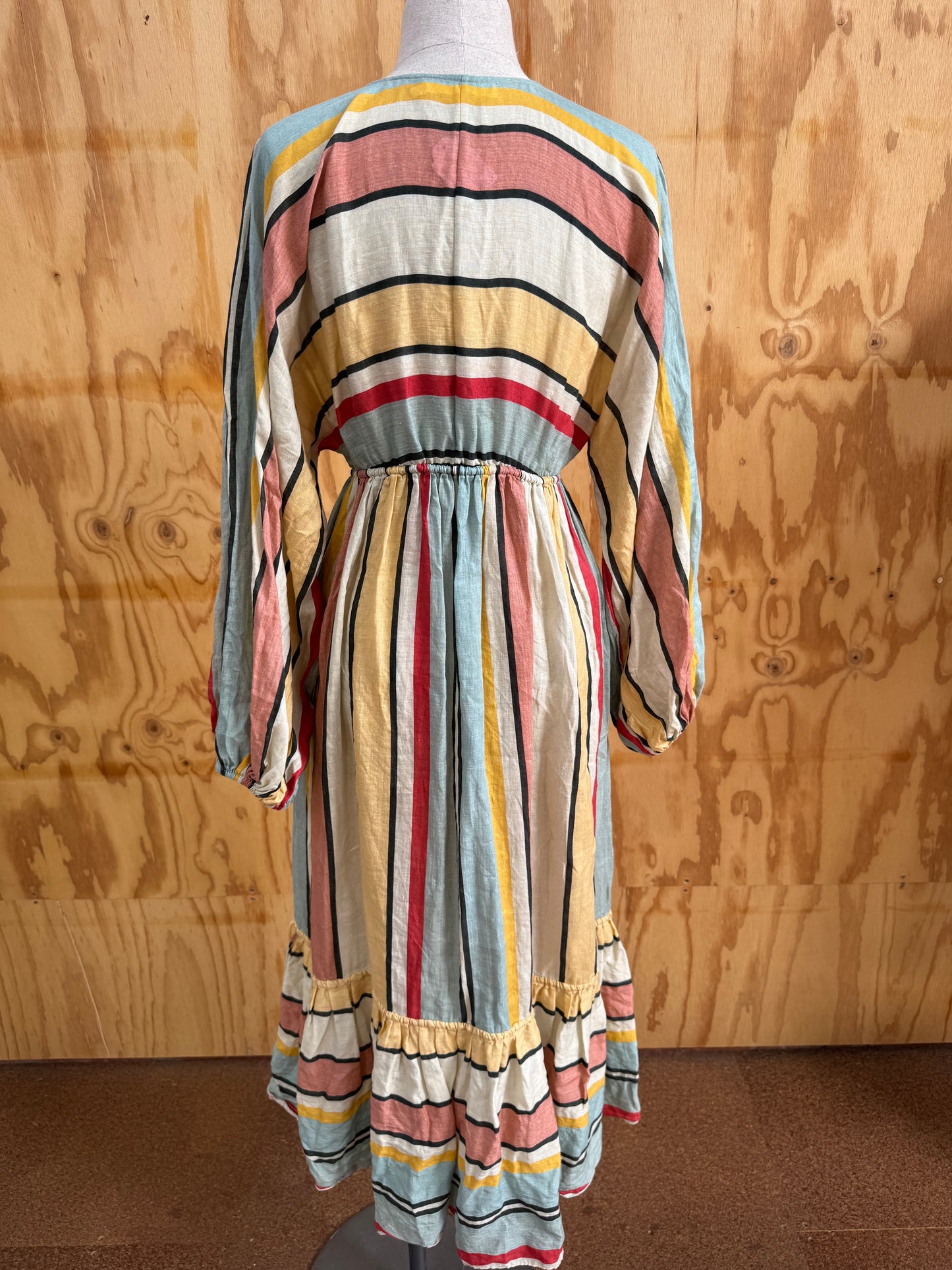 ZIMMERMANN CASSIA STRIPE LINEN MIDI DRESS - SIZE 1