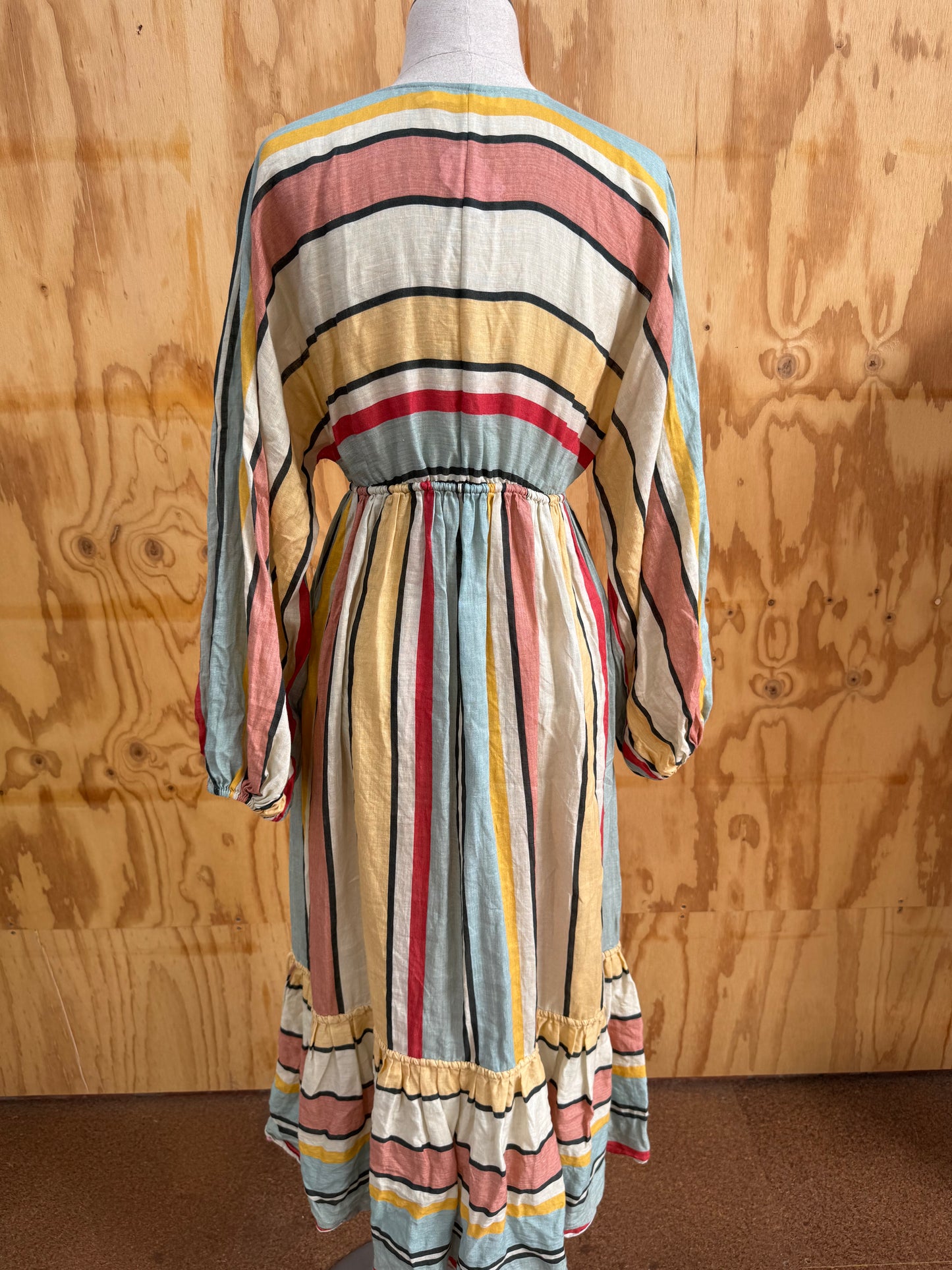 ZIMMERMANN CASSIA STRIPE LINEN MIDI DRESS - SIZE 1