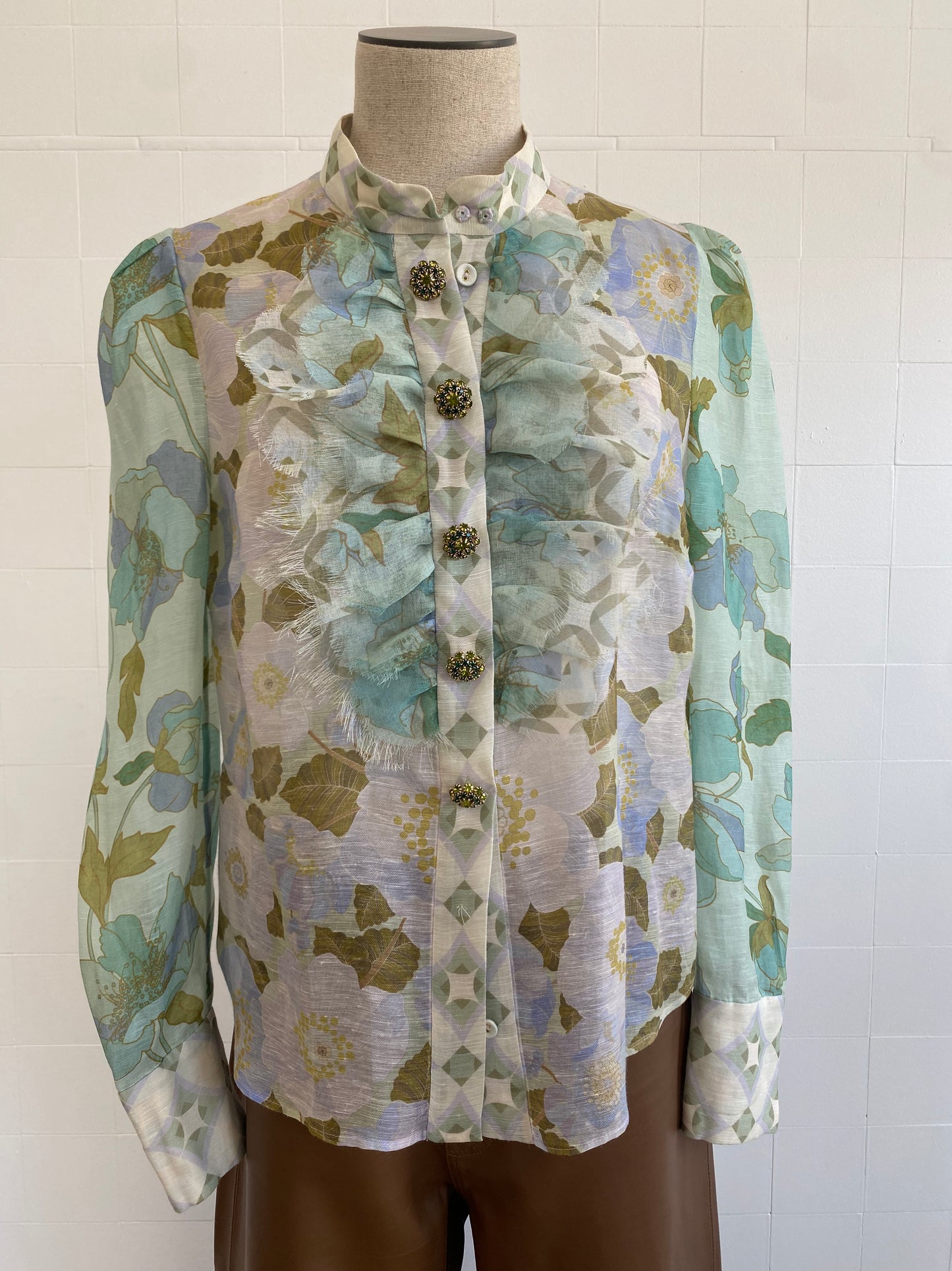 ZIMMERMANN RUFFLE FLORAL SHIRT - SIZE 1