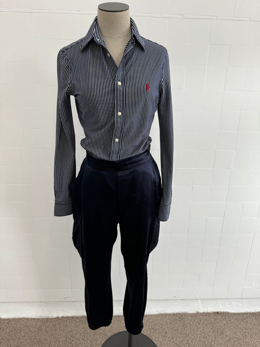 RALPH LAUREN NAVY STRIPED SHIRT - SIZE S