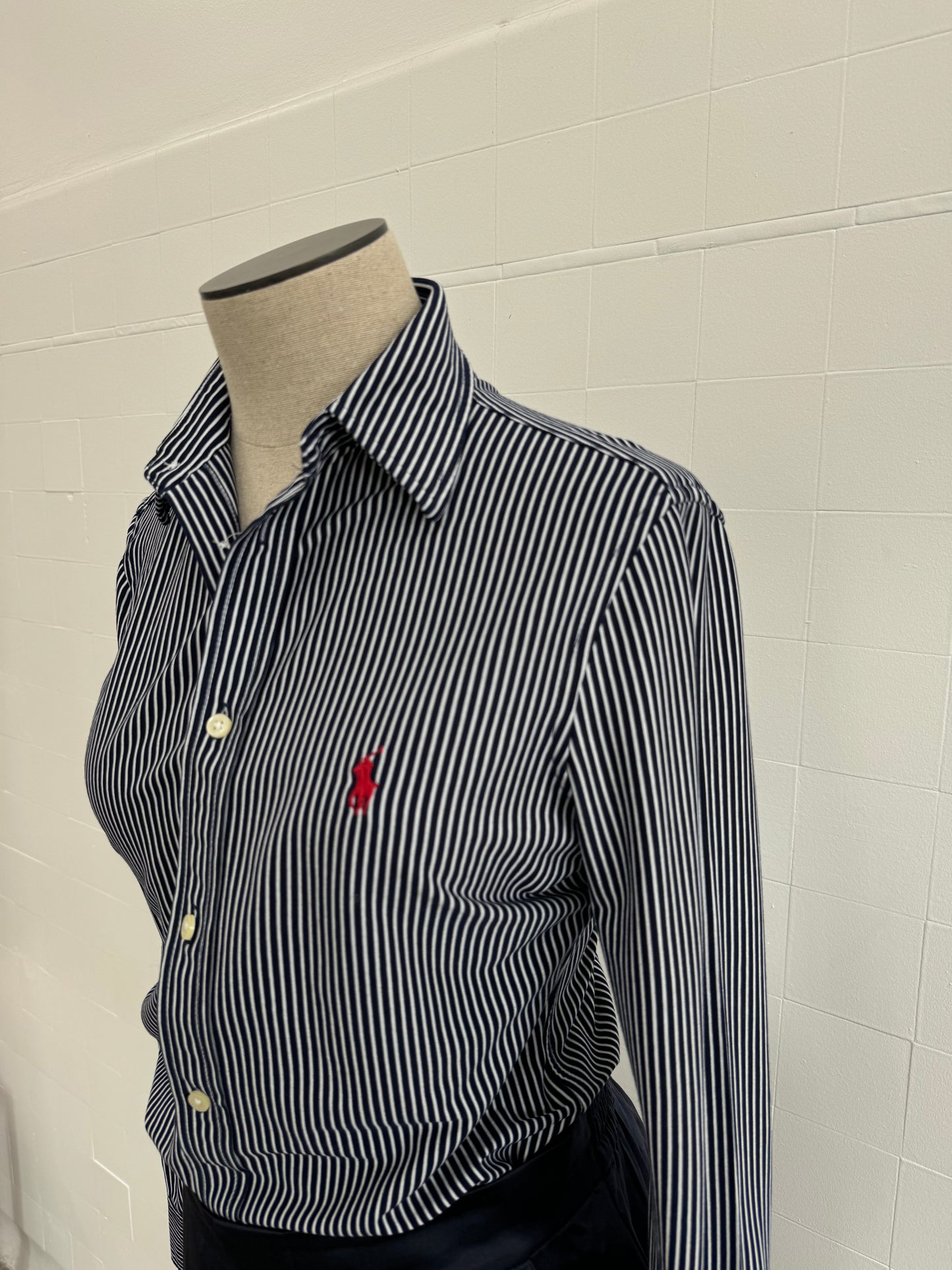 RALPH LAUREN NAVY STRIPED SHIRT - SIZE S