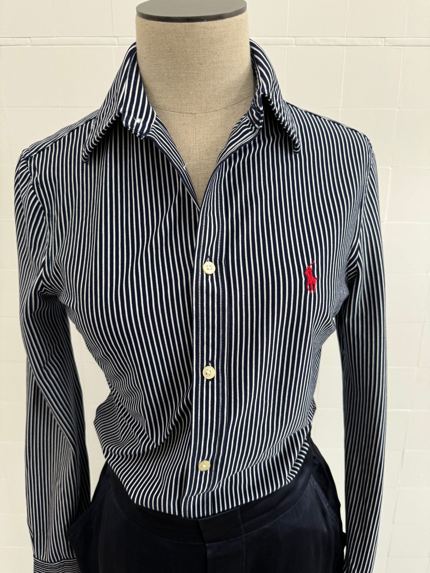 RALPH LAUREN NAVY STRIPED SHIRT - SIZE S