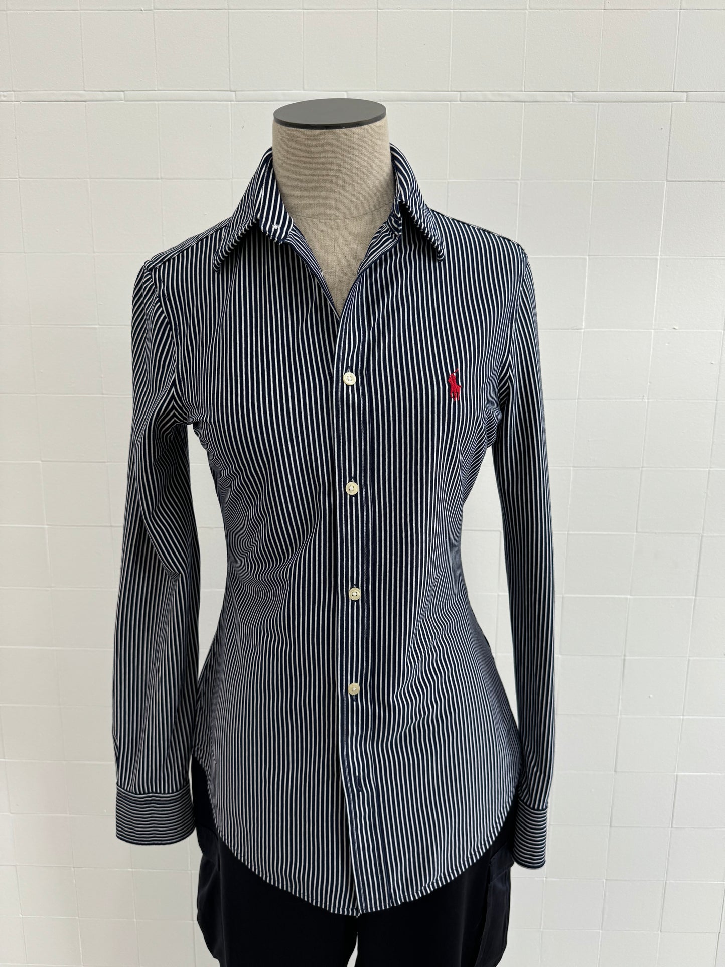 RALPH LAUREN NAVY STRIPED SHIRT - SIZE S