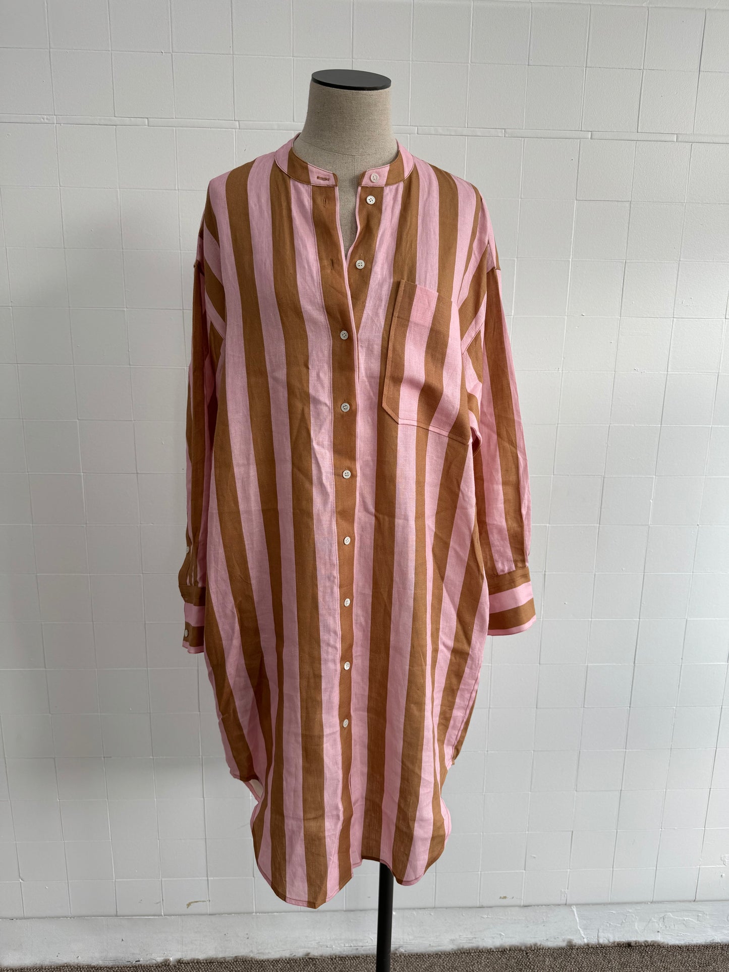 OROTON LINEN STRIPE SHIRT DRESS - SIZE 8