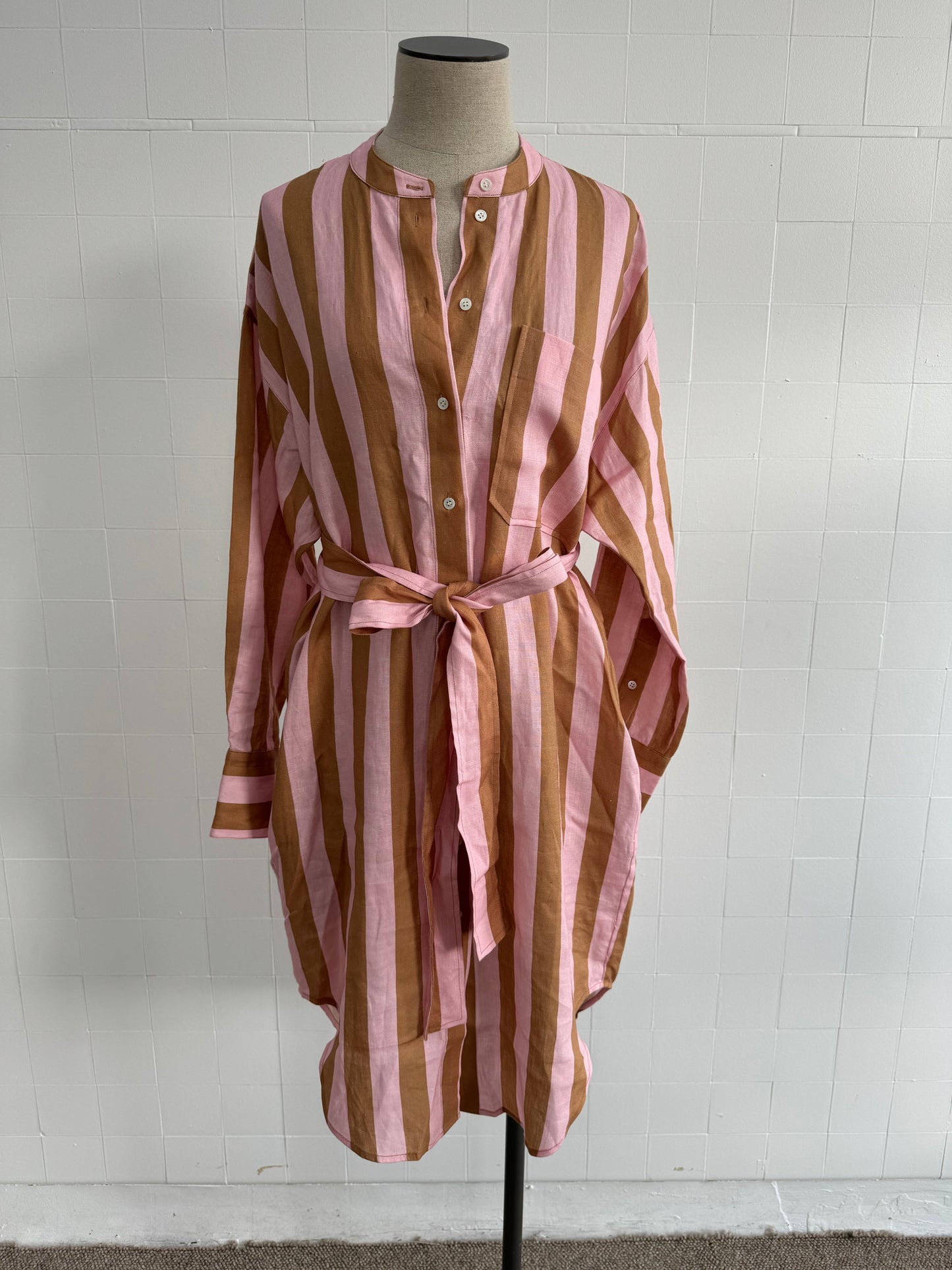 OROTON LINEN STRIPE SHIRT DRESS - SIZE 8