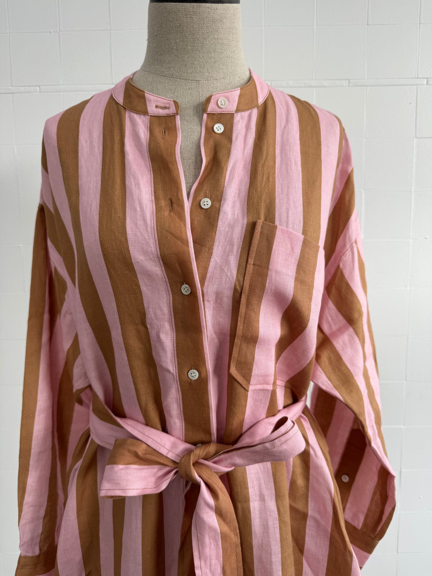 OROTON LINEN STRIPE SHIRT DRESS - SIZE 8