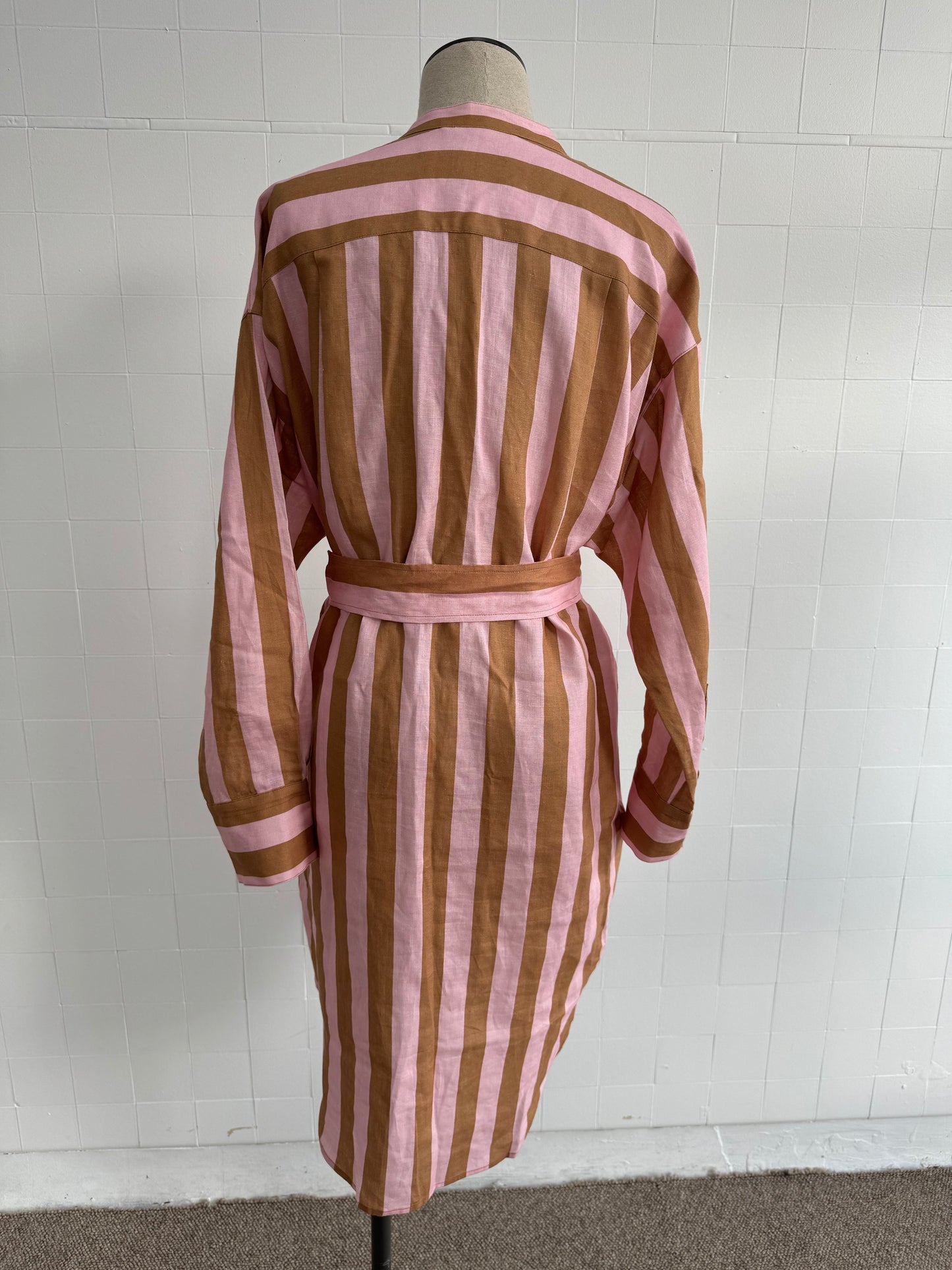 OROTON LINEN STRIPE SHIRT DRESS - SIZE 8