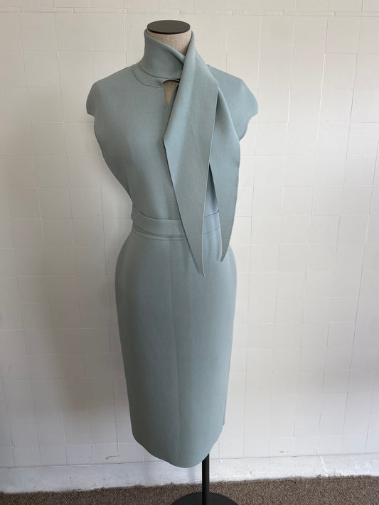 SCANLAN THEODORE LIGHT BLUE CREPE KNIT DRESS - SIZE L