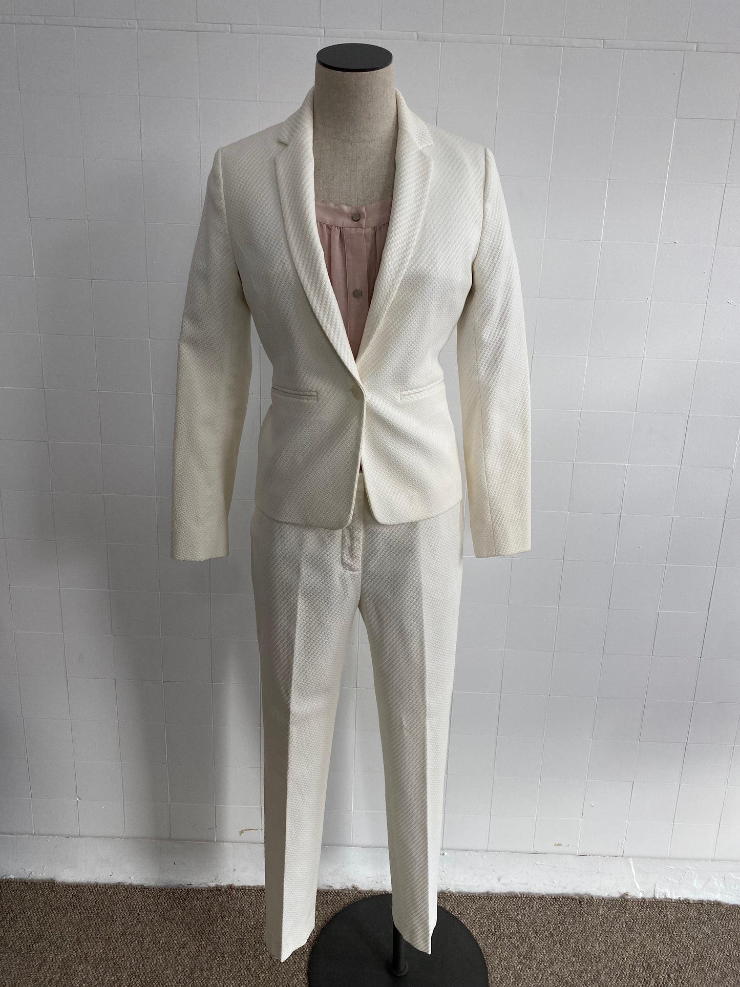 REISS CREAM TEXTURED BLAZER - SIZE 10