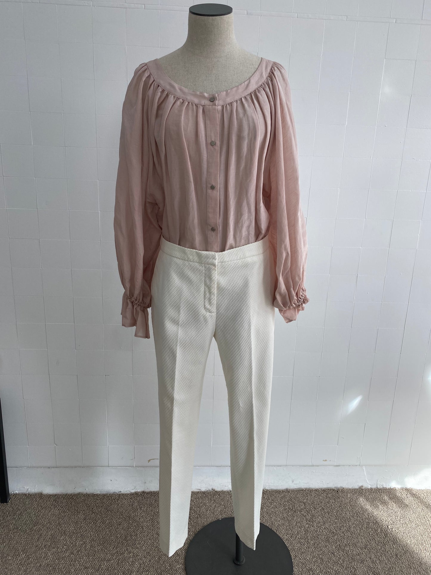 REISS CREAM TEXTURED PANTS - SIZE 12