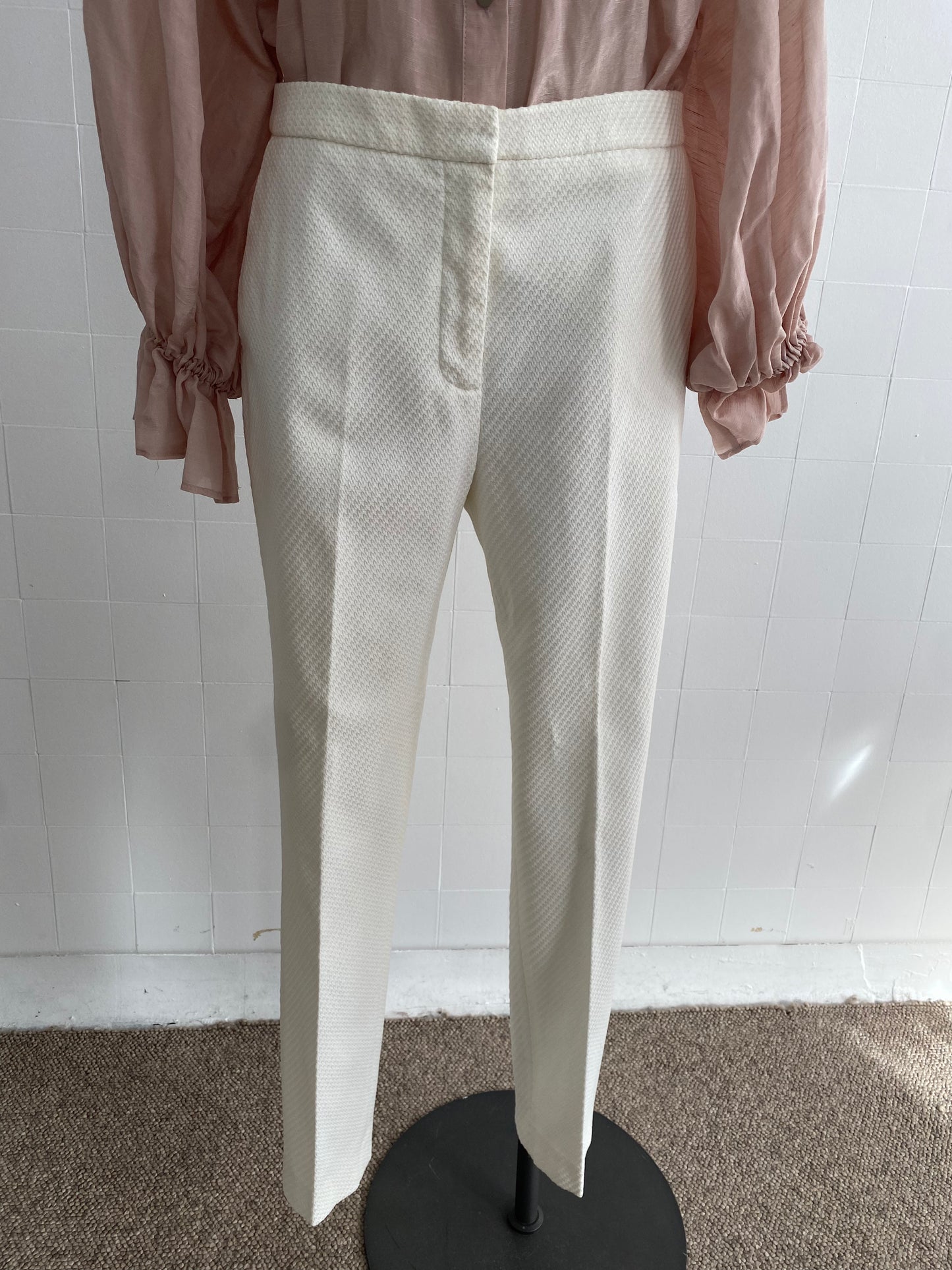 REISS CREAM TEXTURED PANTS - SIZE 12