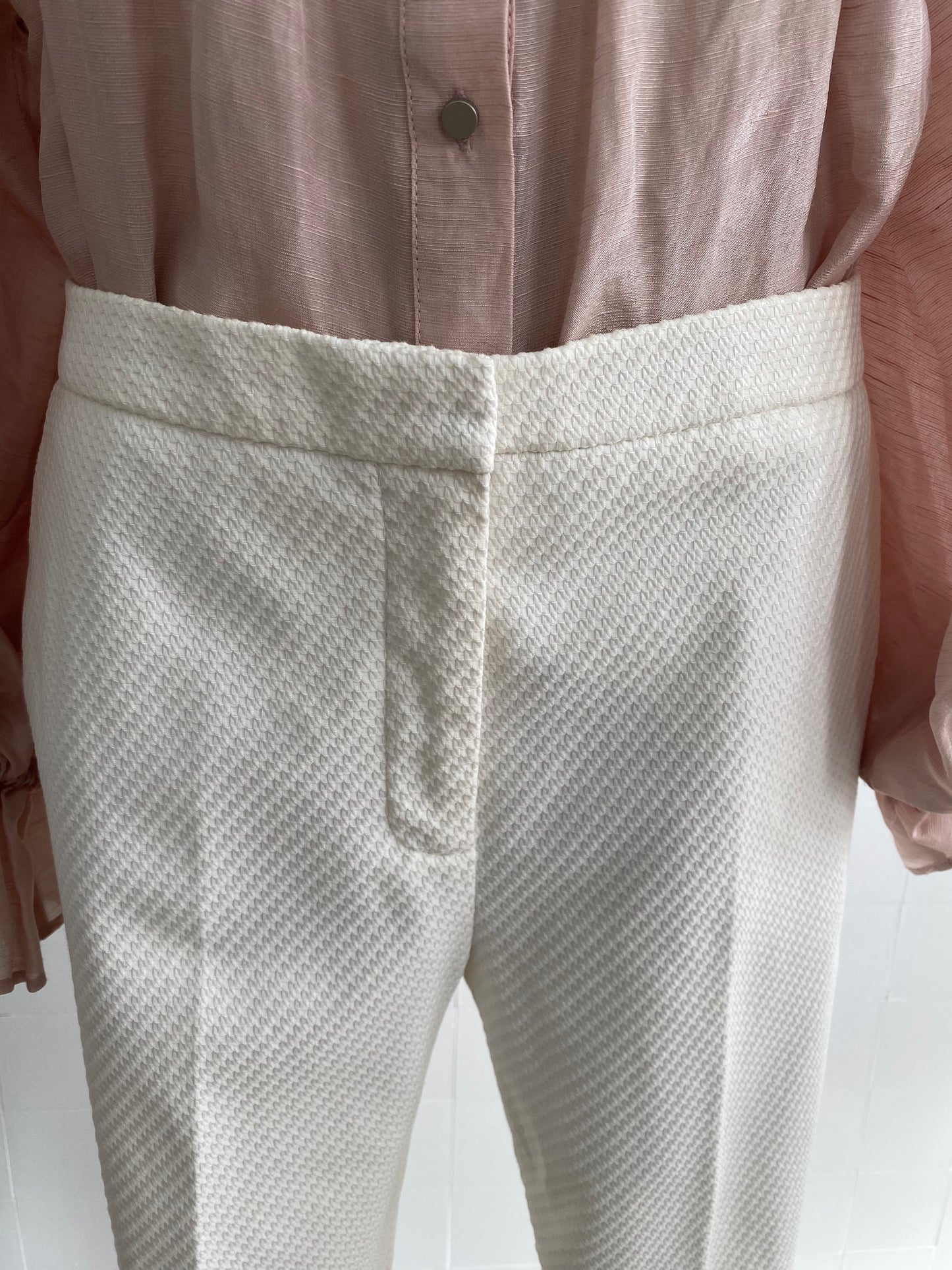 REISS CREAM TEXTURED PANTS - SIZE 12