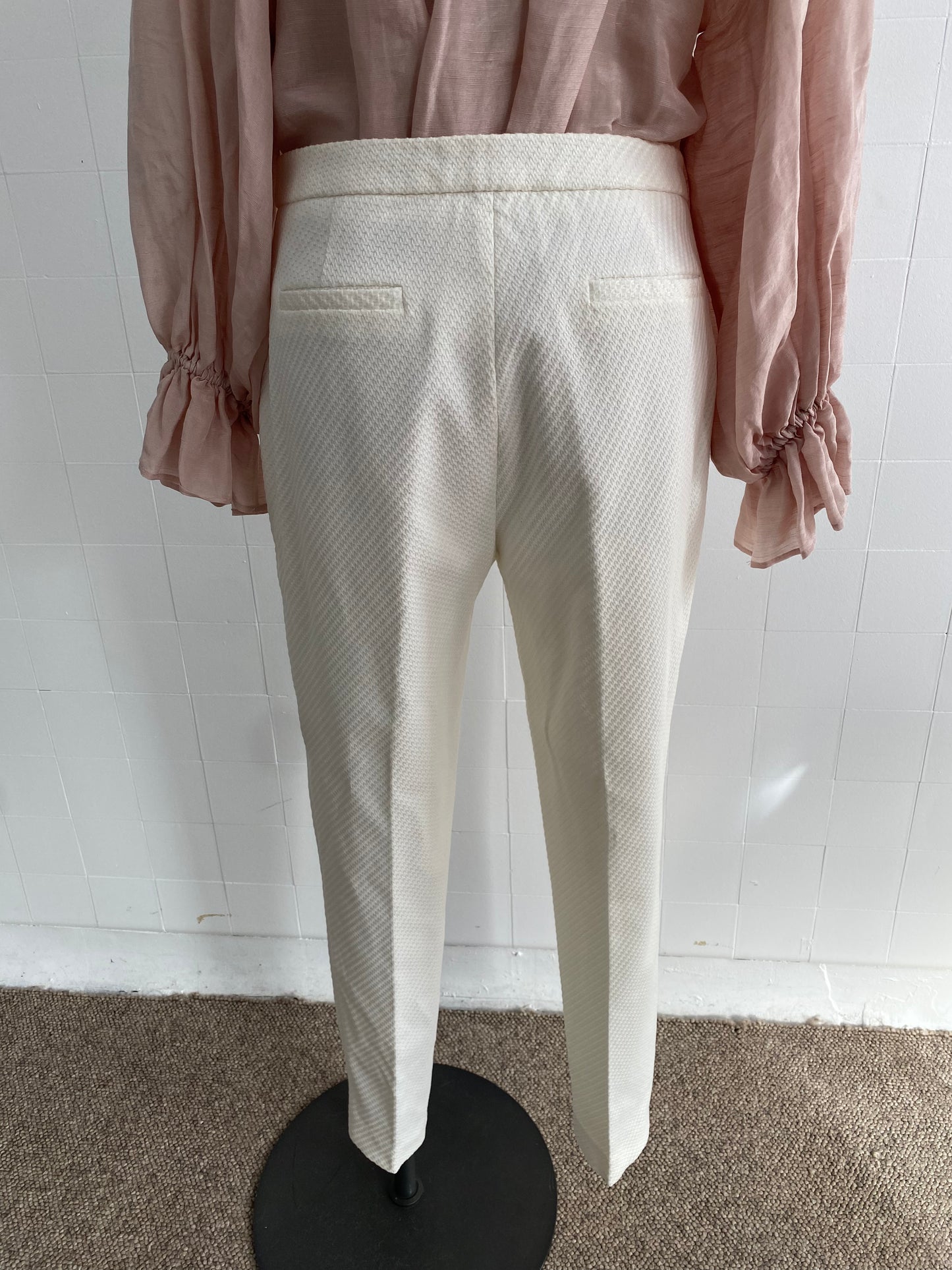 REISS CREAM TEXTURED PANTS - SIZE 12