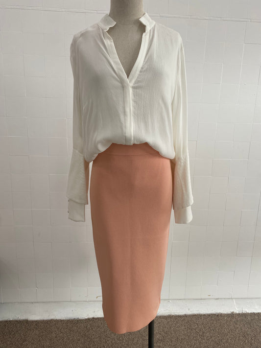 SCANLAN THEODORE CREPE KNIT RIB SKIRT IN PEACH - SIZE M