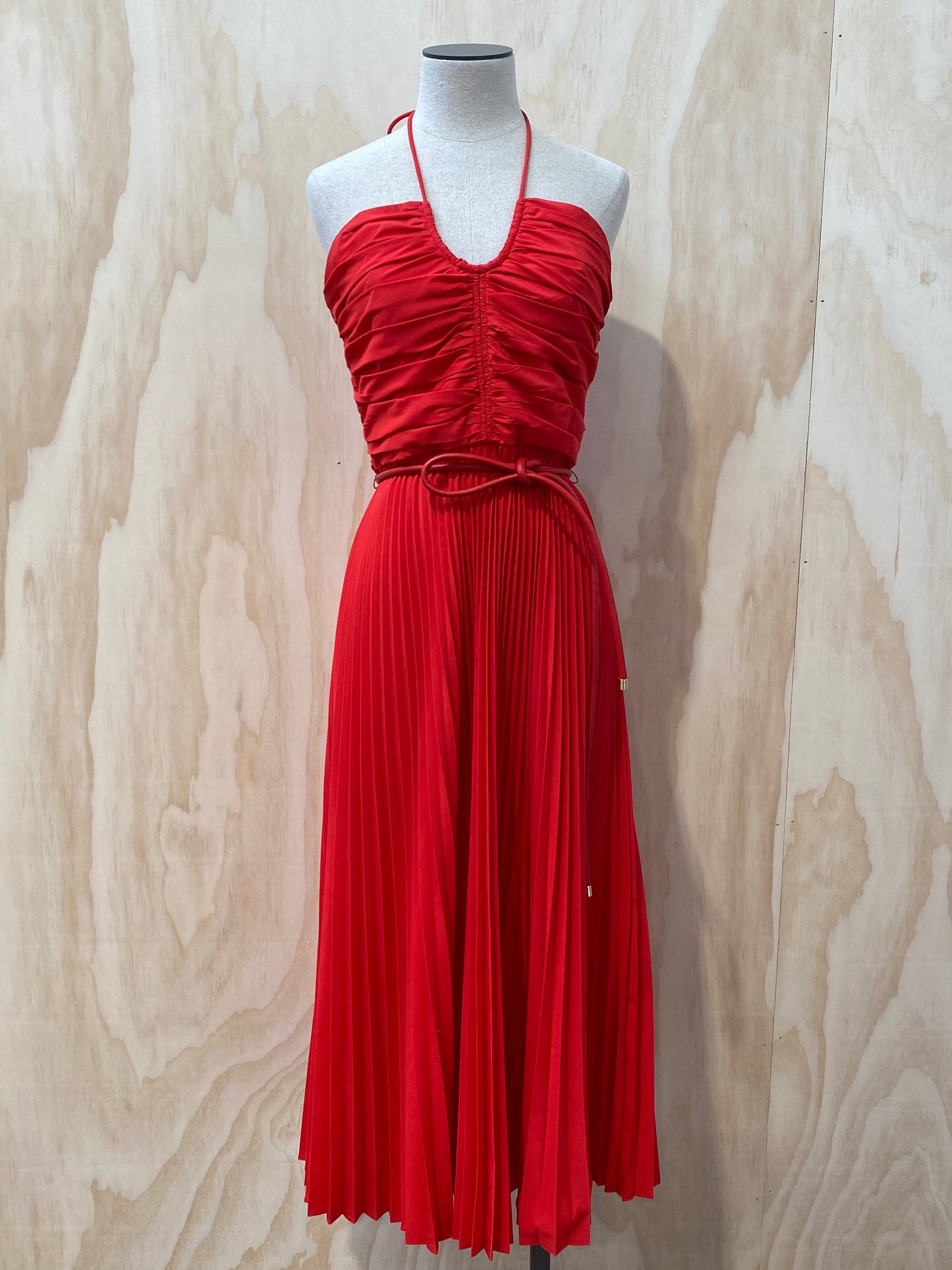 REBECCA VALLANCE MAGDALENA RED HALTER DRESS - SIZE 10