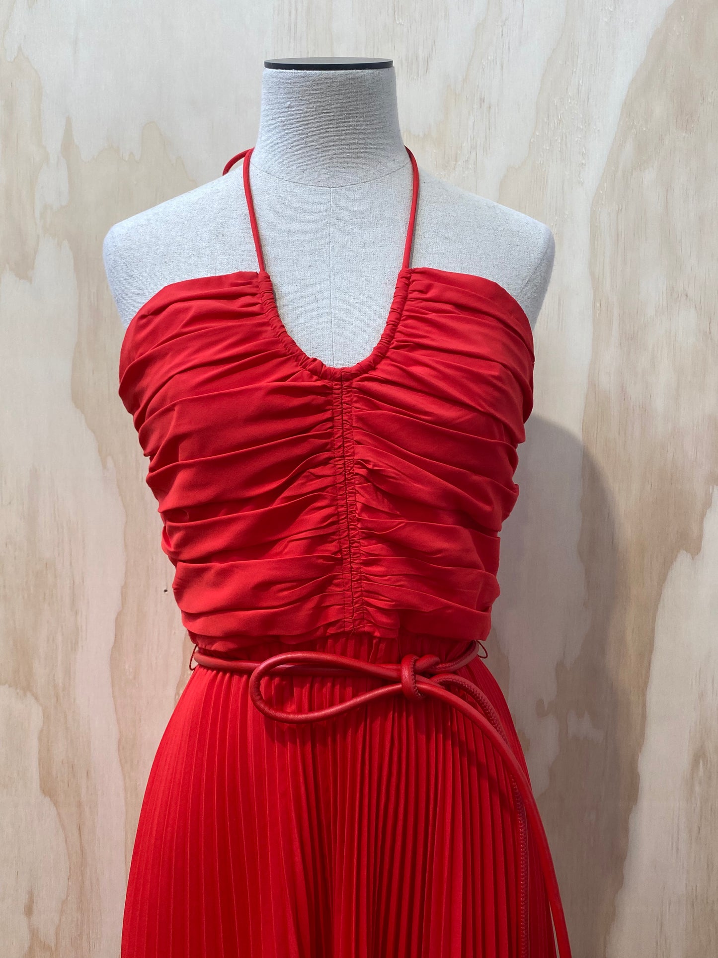 REBECCA VALLANCE MAGDALENA RED HALTER DRESS - SIZE 10