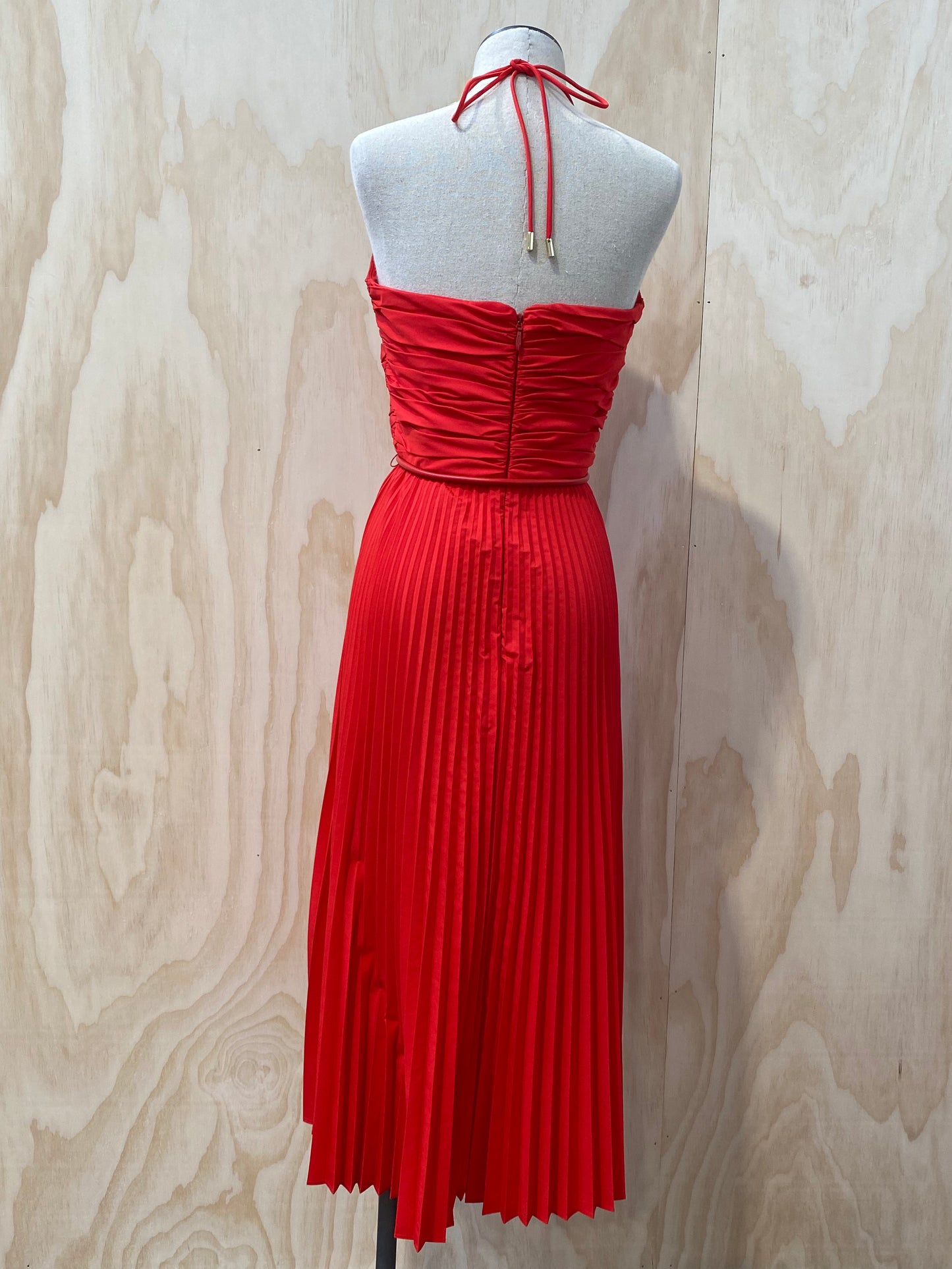 REBECCA VALLANCE MAGDALENA RED HALTER DRESS - SIZE 10