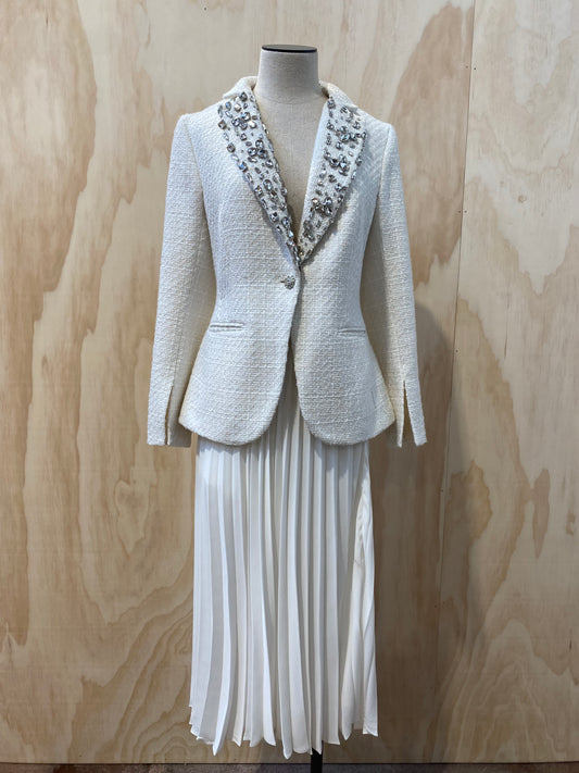 KAREN MILLEN EMBELLISHED BOUCLE MIDI BLAZER DRESS - SIZE 8