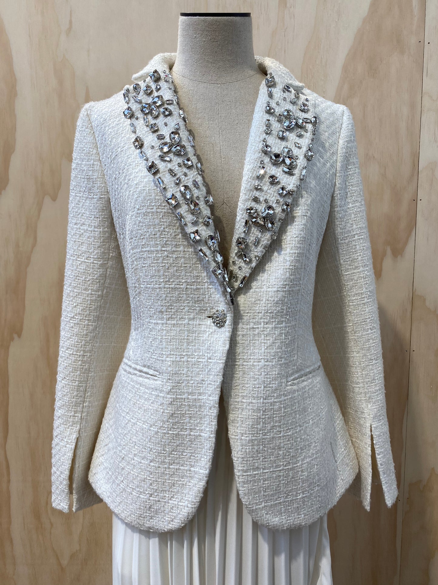 KAREN MILLEN EMBELLISHED BOUCLE MIDI BLAZER DRESS - SIZE 8