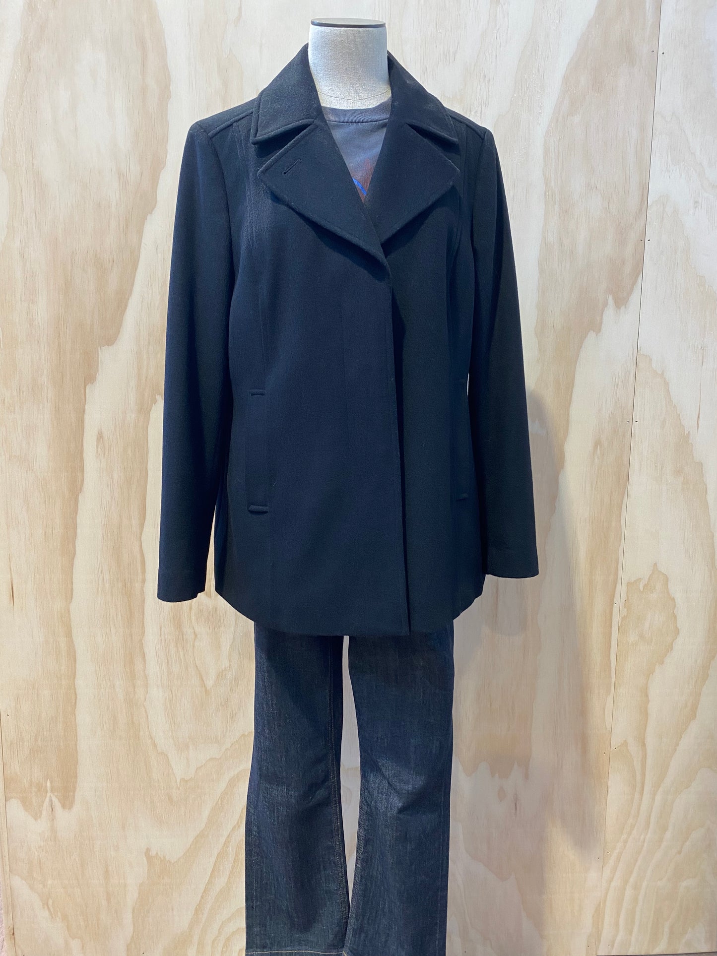 SPORTSCRAFT BLACK WOOL COAT - SIZE 14