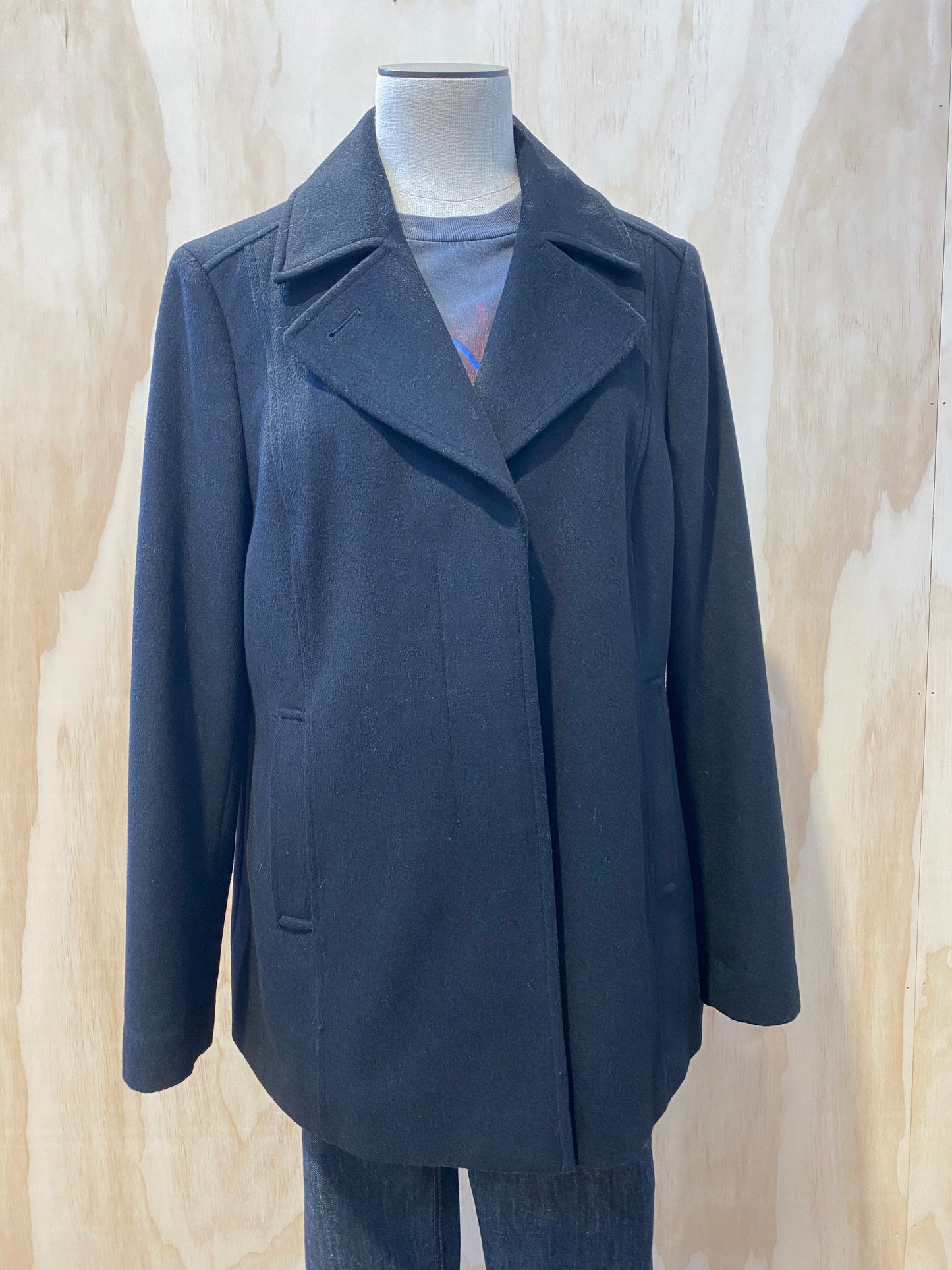 SPORTSCRAFT BLACK WOOL COAT - SIZE 14