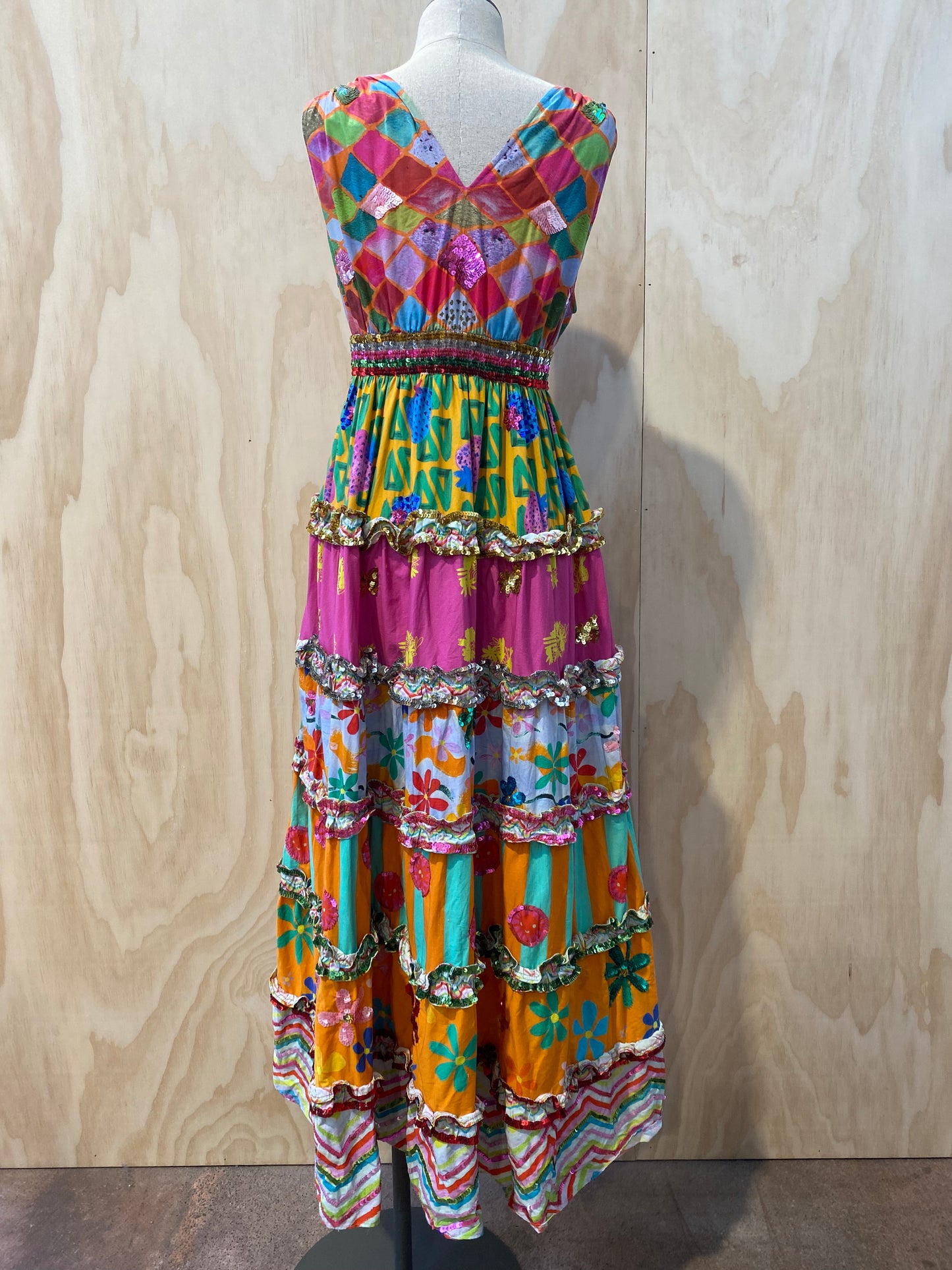 BONITA COLLECTIVE RING MY BELL COLOURFUL TIERED DRESS - SIZE S