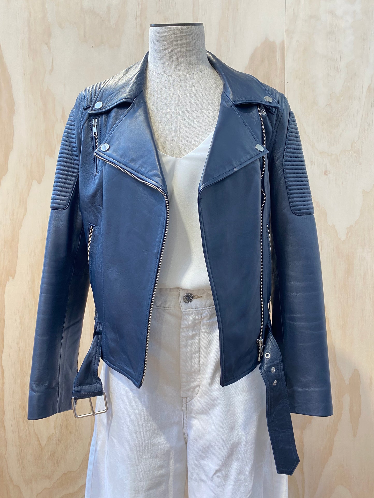 ENA PELLY CLASSIC BIKER LEATHER JACKET - SIZE S