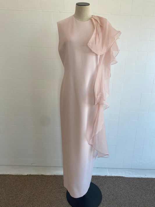 CARLA ZAMPATTI PEONY CREPE RUFFLE SHOULDER GOWN - SIZE 12