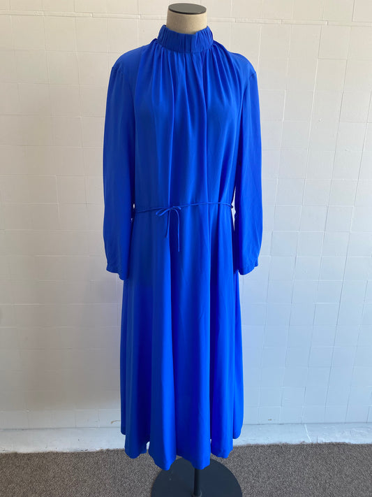 SCANLAN THEODORE BLUE SILK GATHER NECK DRESS - SIZE 12