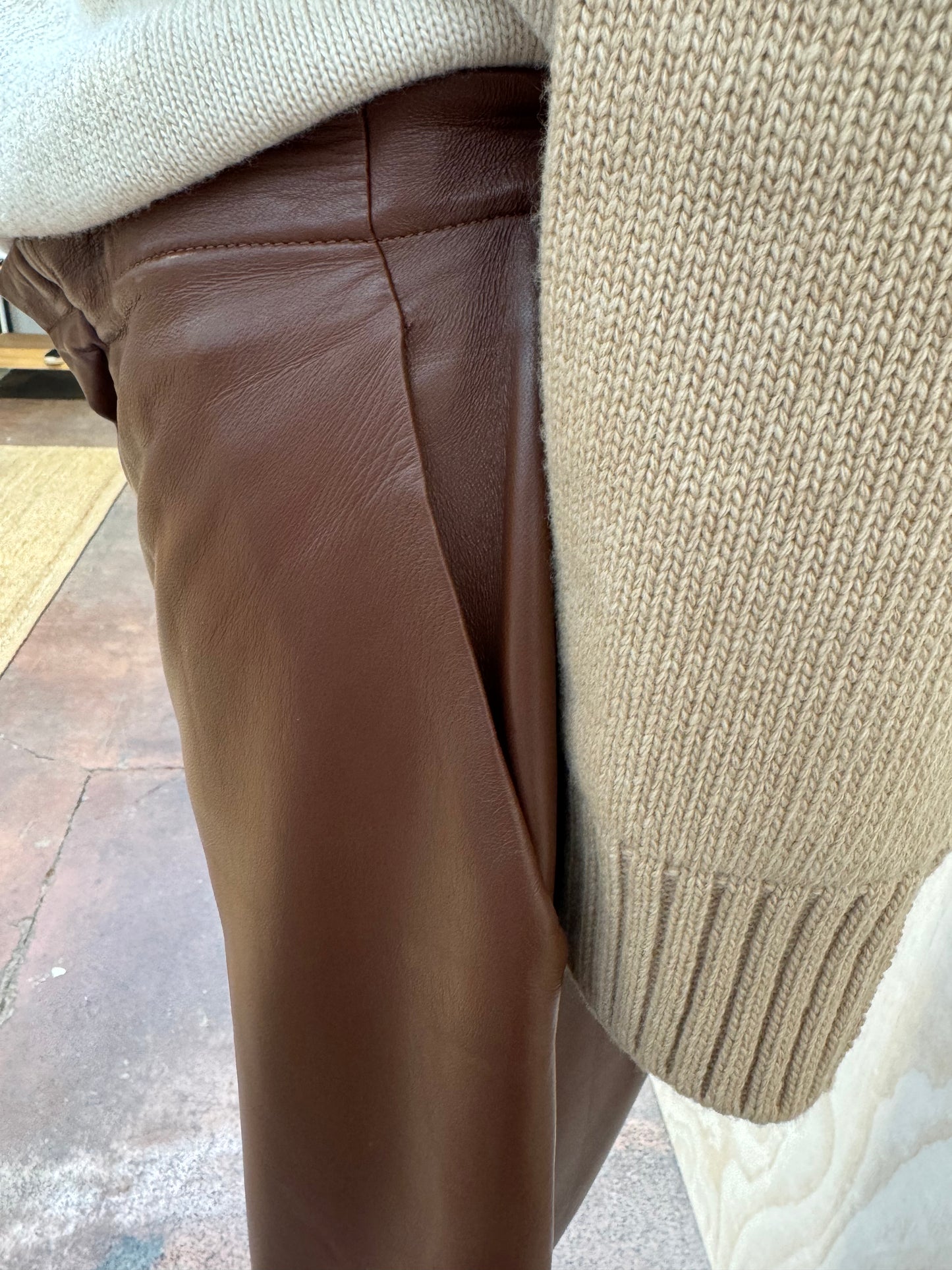 SCANLAN THEODORE BROWN LEATHER PANTS - SIZE 12