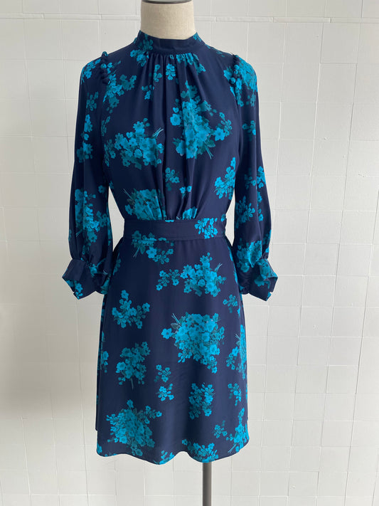 SCANLAN THEODORE BLUE FLORAL SILK MINI DRESS - SIZE 8