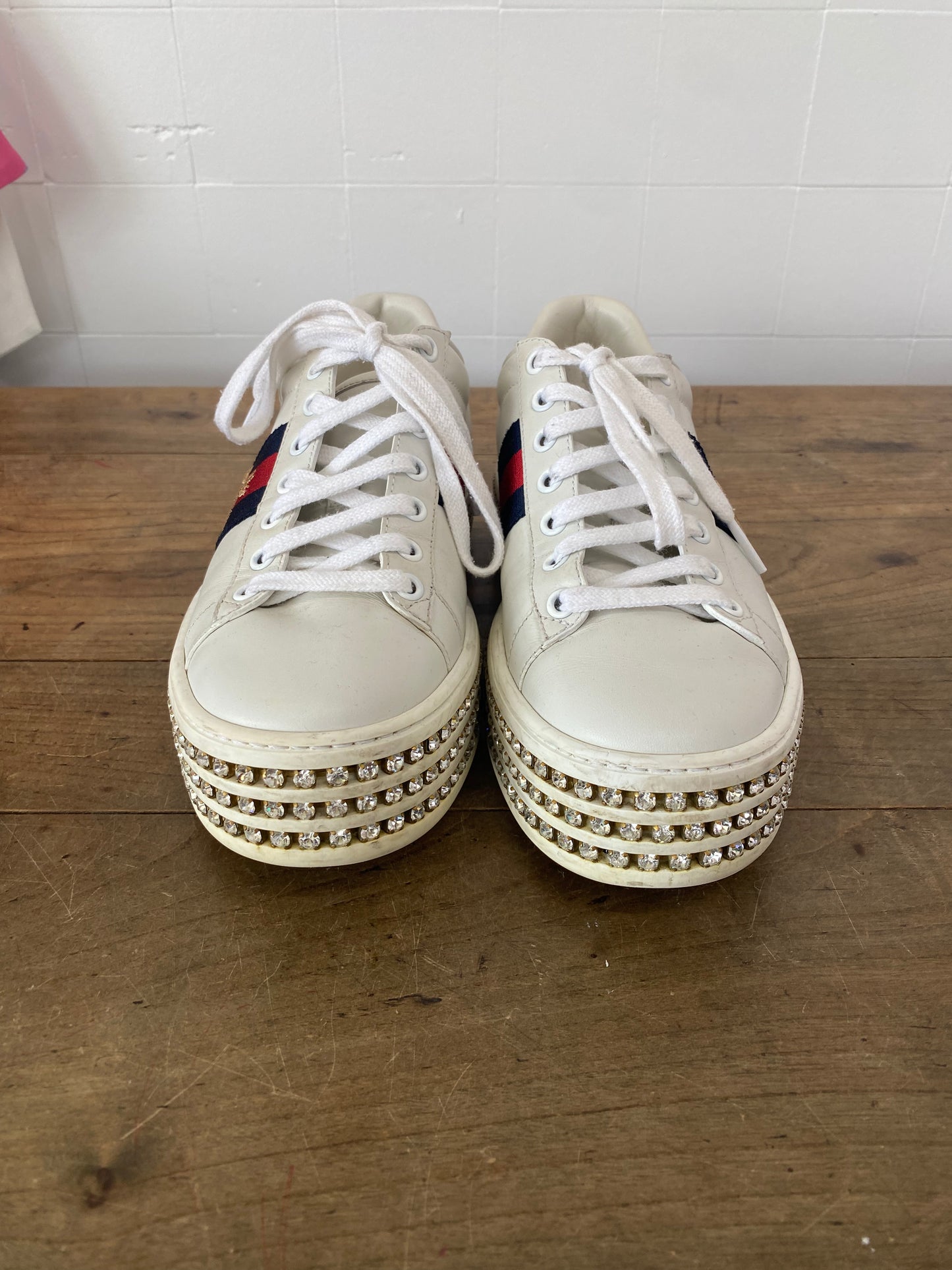 GUCCI ACE CRYSTAL SNEAKERS - SIZE 36.5