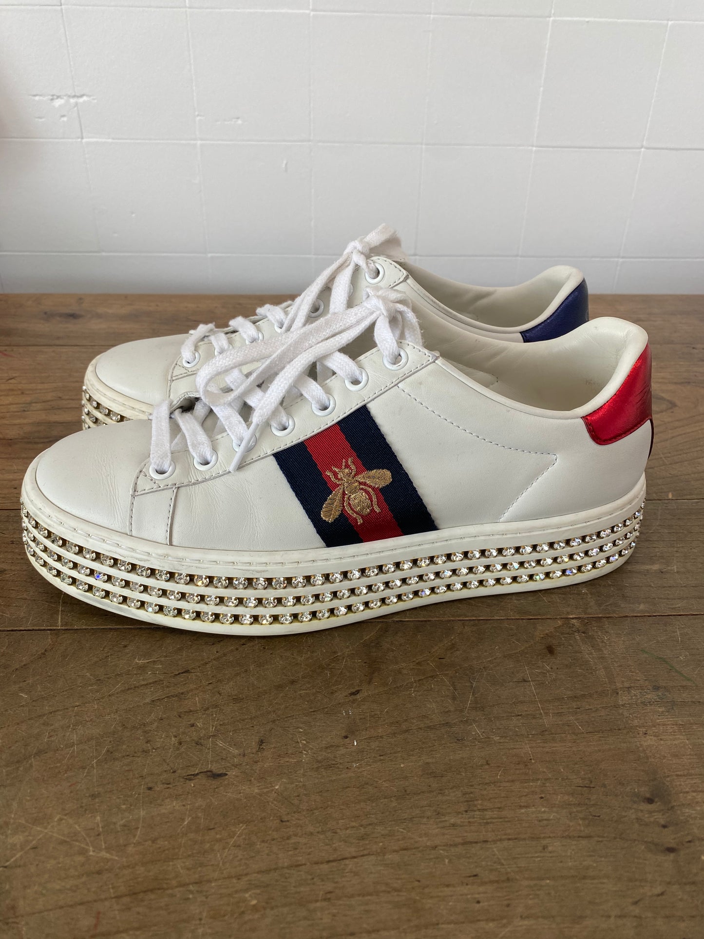 GUCCI ACE CRYSTAL SNEAKERS - SIZE 36.5