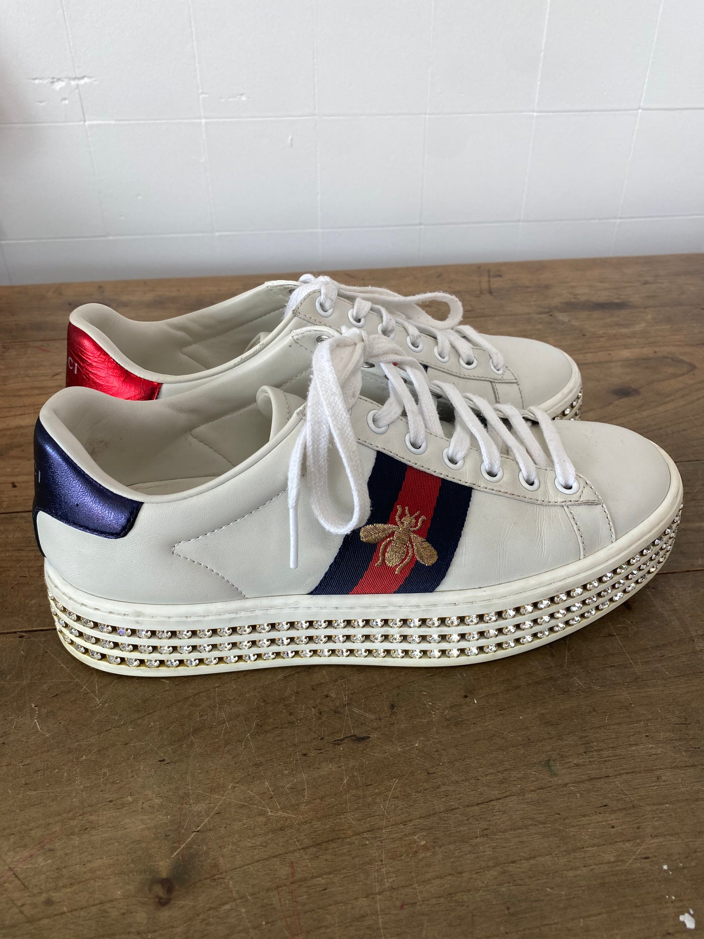 GUCCI ACE CRYSTAL SNEAKERS - SIZE 36.5