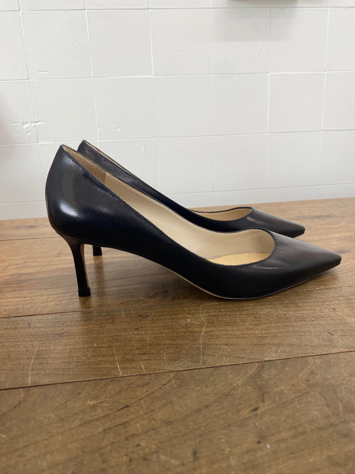 JIMMY CHOO ROMY 65 BLACK LEATHER PUMPS - SIZE 37.5