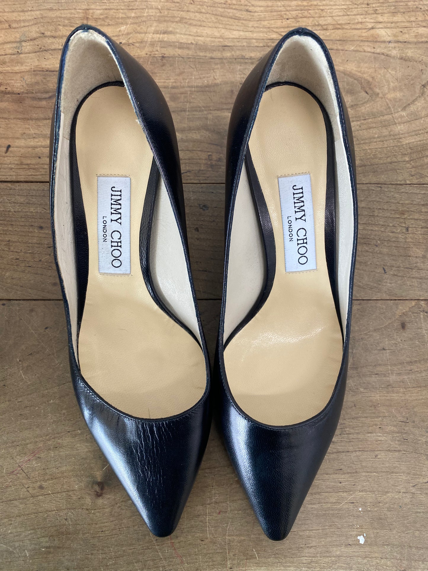 JIMMY CHOO ROMY 65 BLACK LEATHER PUMPS - SIZE 37.5