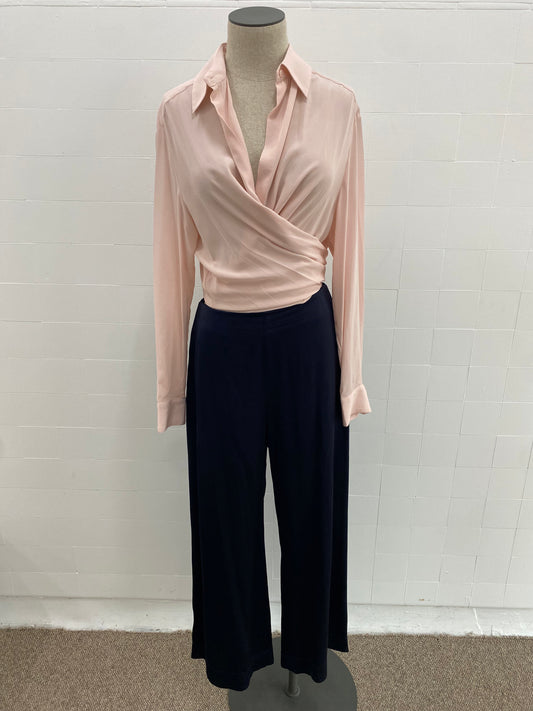 SCANLAN THEODORE PALE PINK SILK WRAP SHIRT - SIZE 8