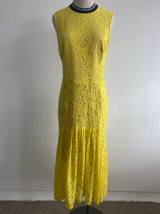 REBECCA VALLANCE YELLOW LACE DRESS - SIZE 12