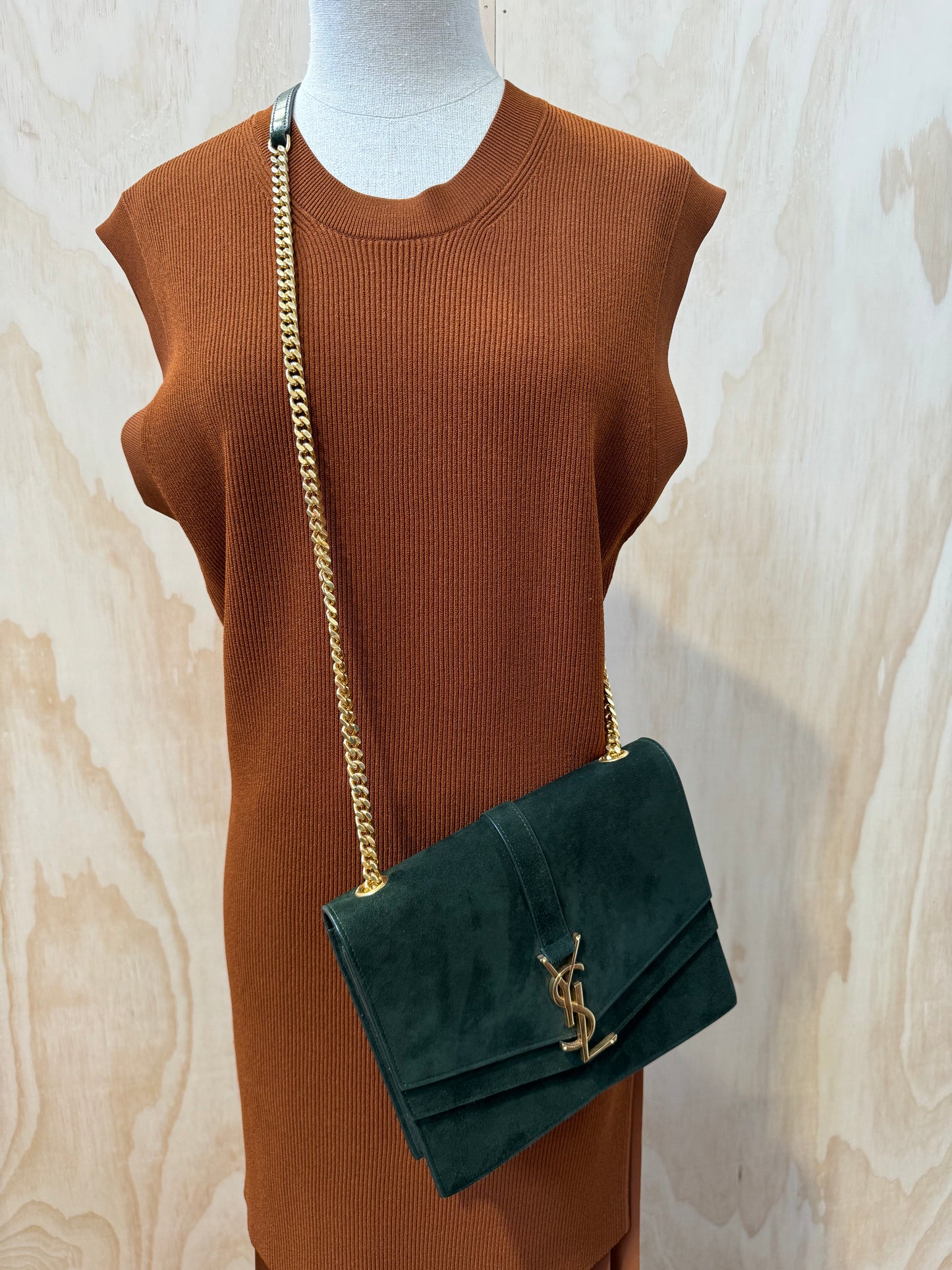 YVES SAINT LAURENT GREEN SUEDE SULPICE BAG